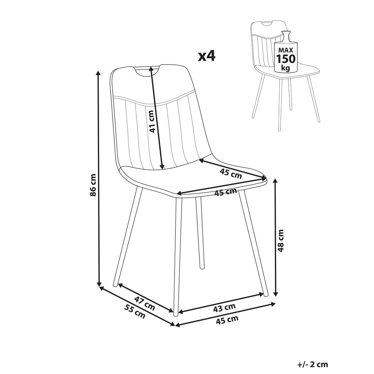 ESSZIMMERSTUHL 4er-Set Hellgrau Argyle - Hellgrau/Schwarz, Textil (45/86/55cm) - Beliani