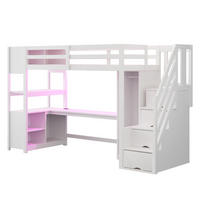 HOCHBETT 90/200 cm DE-01514, in Weiß, mit Kleiderschrank, Schreibtisch und LED-Lichtleiste - Weiß, Holz (90/200cm) - ComfortXL