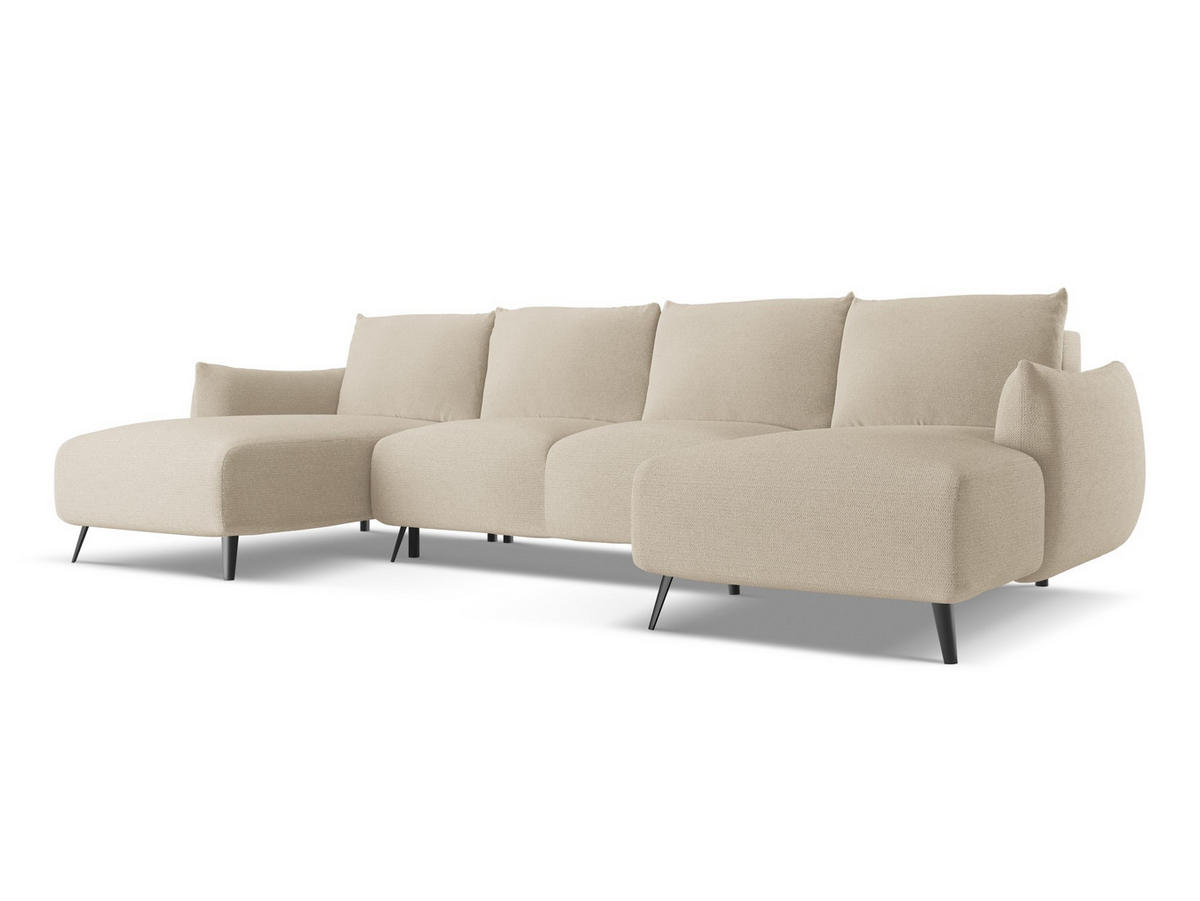 WOHNLANDSCHAFT Chenille Stoff Beige - Beige/Schwarz, Textil/Metall (317/86/162cm) - Makamii