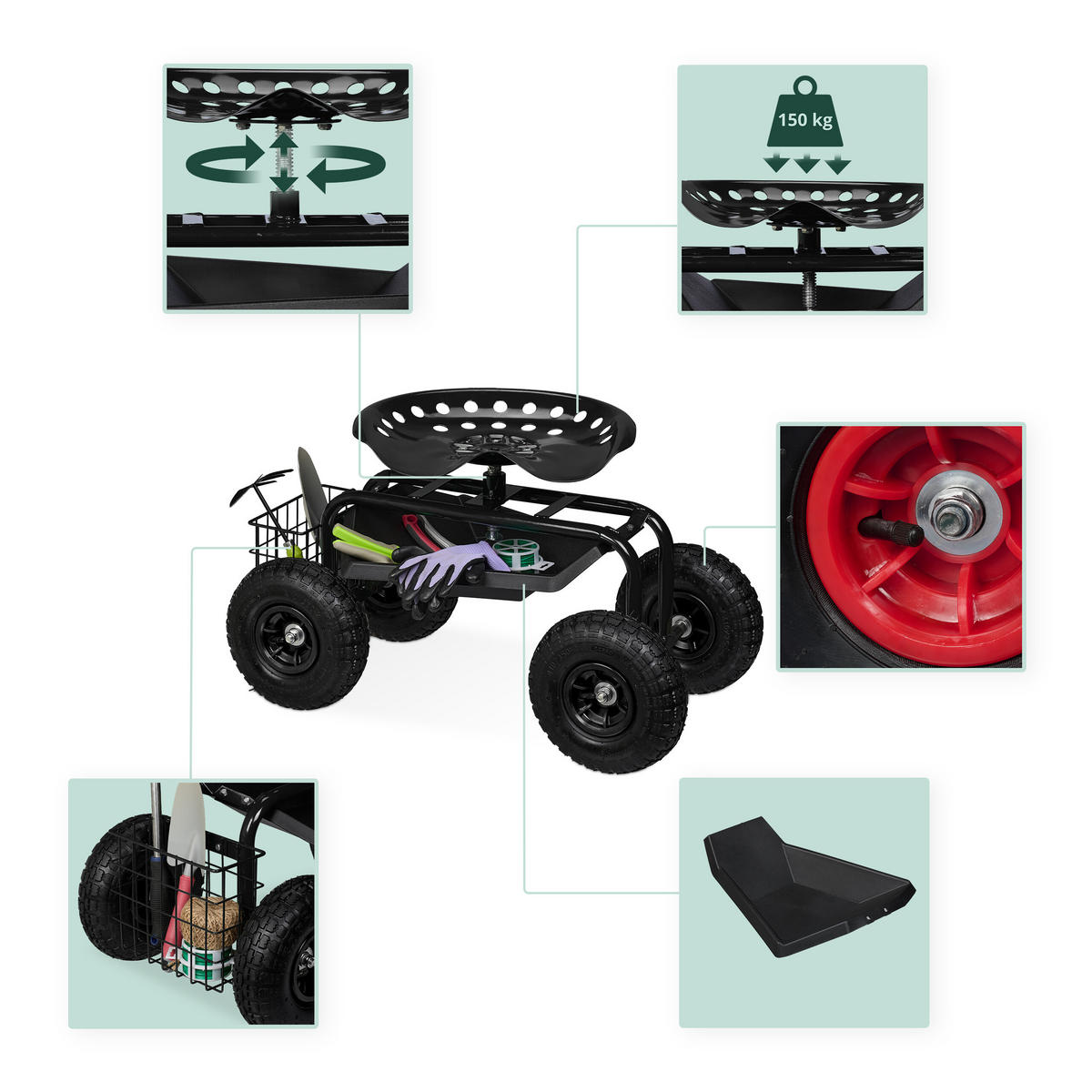 GARTENSITZ - Schwarz, Kunststoff/Metall (42/54/81cm) - Relaxdays