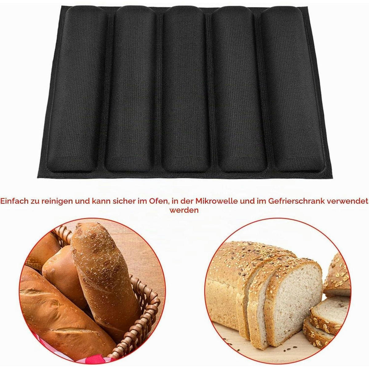 BACKFORM Silikon Baguetteblech 5 Laib Antihaft - Schwarz, Kunststoff (33/9/44cm)