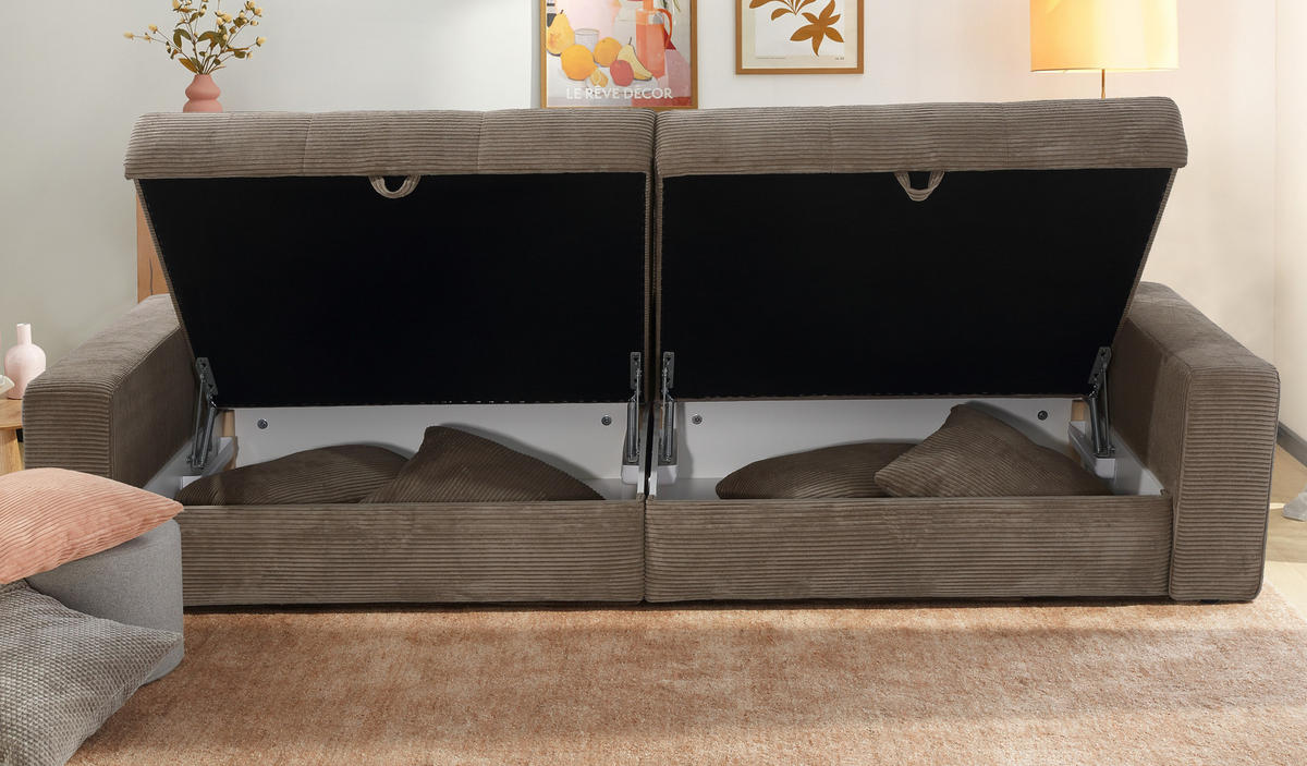 BIG-SOFA mit 2 Bettkästen, viel Stauraum, B274/T113/H84 cm, Liegefläche 103x241 cm, Cord Braun Taupe / 15264 - Braun, Kunststoff/Textil (284/84/113cm) - luma-home