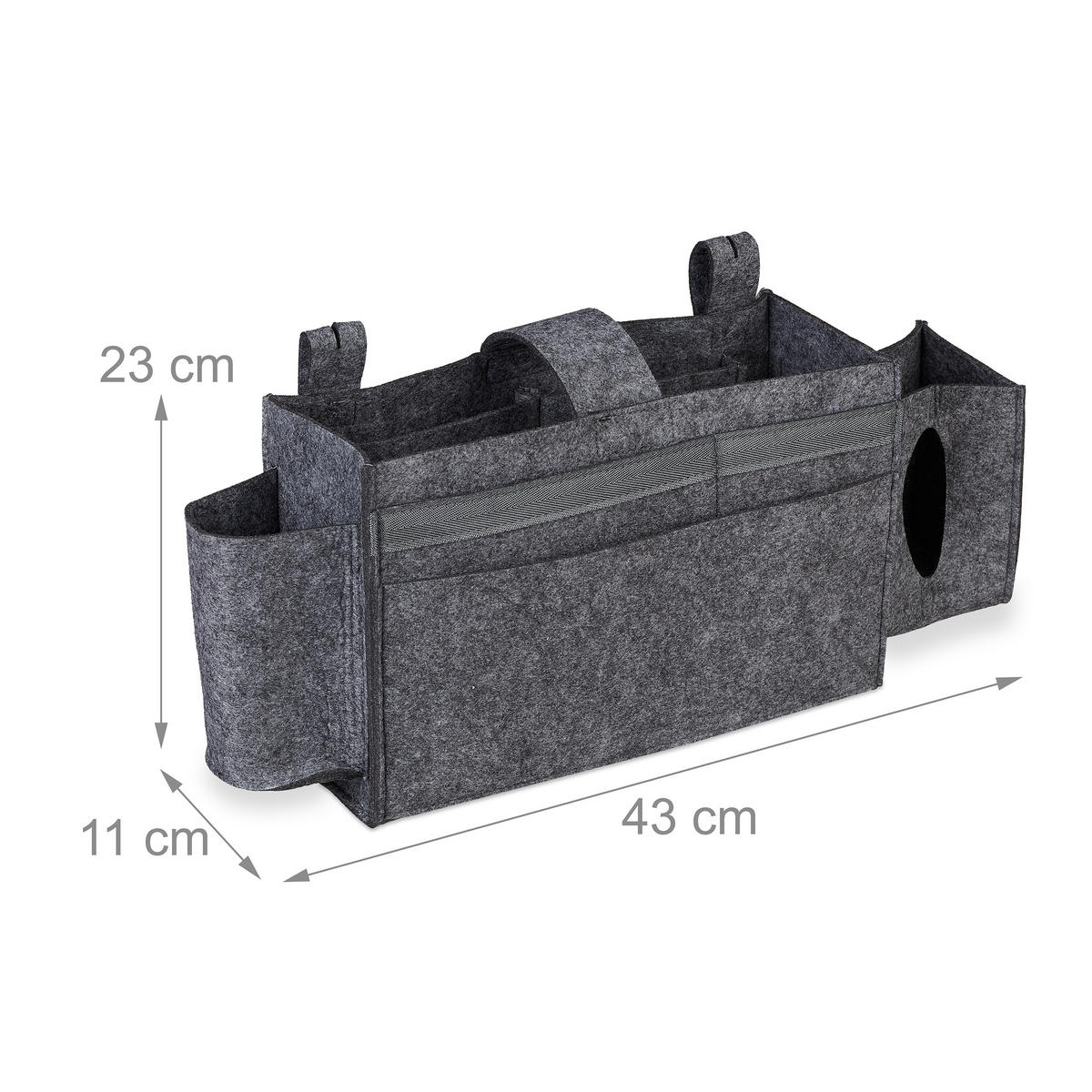 BETTTASCHE Dunkelgrau Filz 8 Fächer - Anthrazit, Textil - Relaxdays