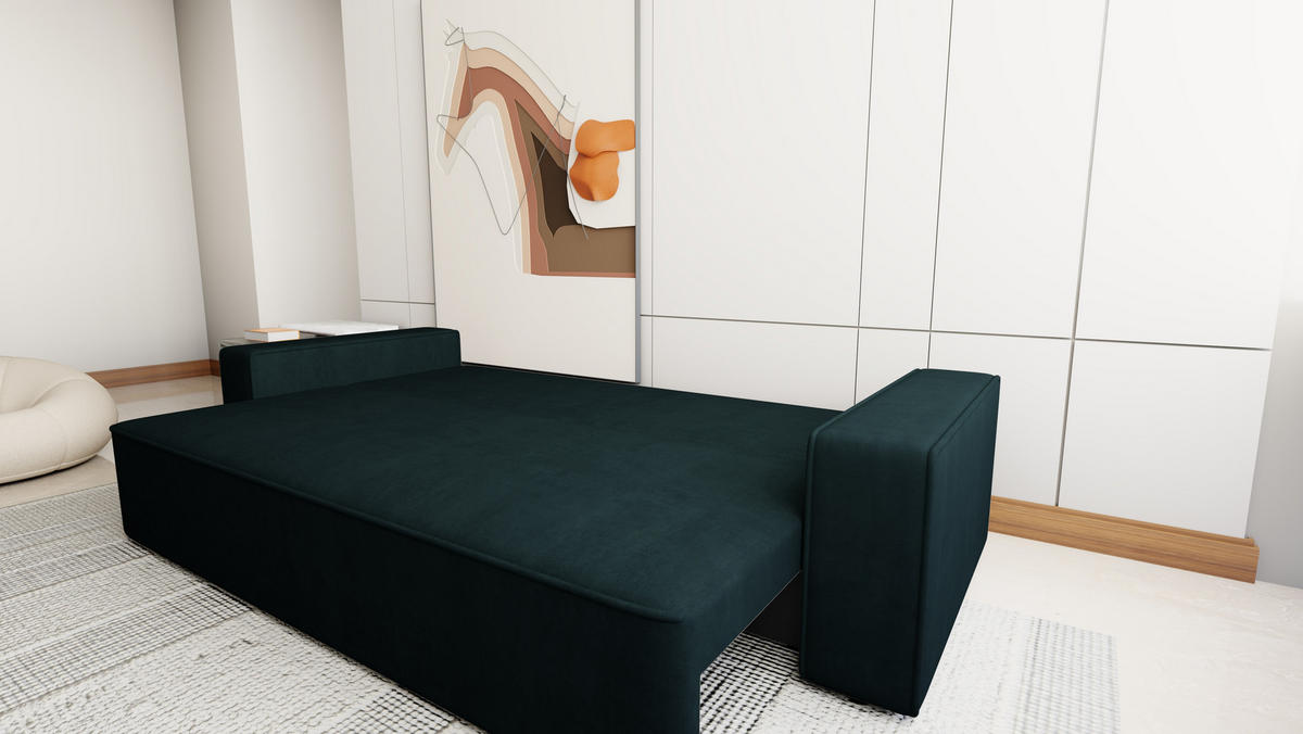 SOFA Veno mit Bettkasten und Schlaffunktion, Velourstoff - Anthrazit, Holzwerkstoff (242/85/95cm)