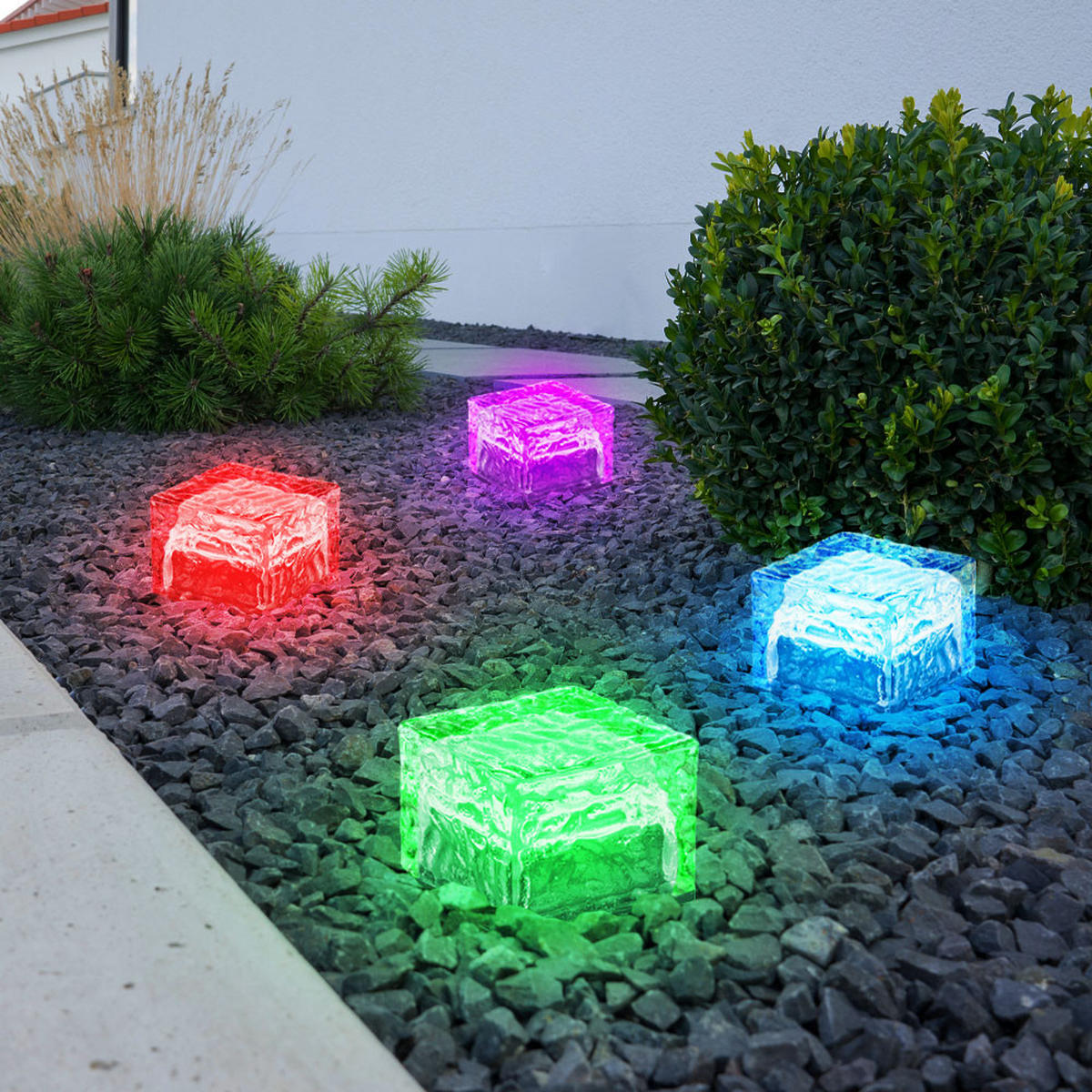 LED AUSSENLEUCHTE ICE CUBE RGB Solar Eiswürfel Weiß 8er Set - Klar, Glas (7/7/5.3cm)