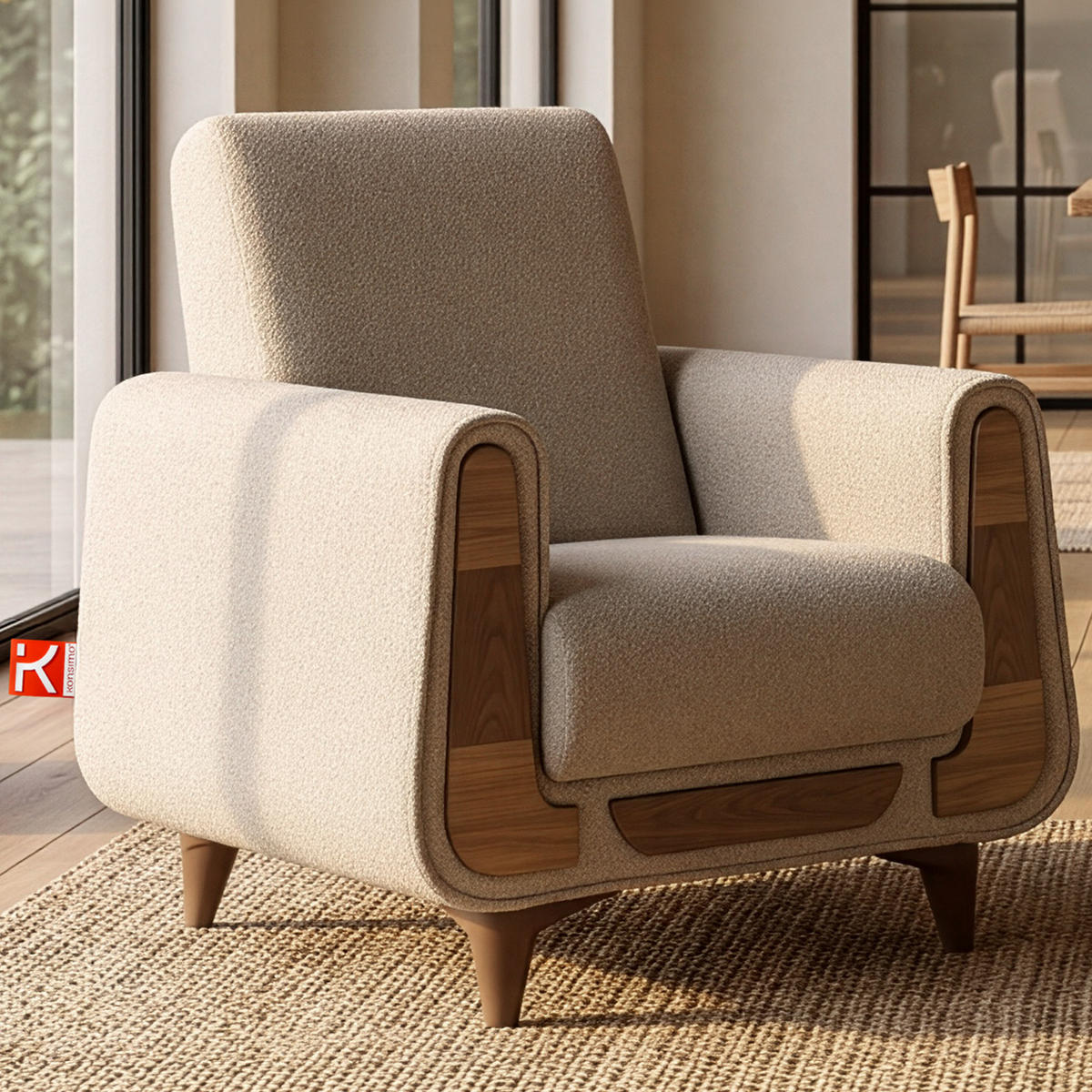 SESSEL GUSTAVO mit Armlehnen, creme - Creme/Braun, Holz/Holzwerkstoff (83/95/92cm) - KONSIMO®
