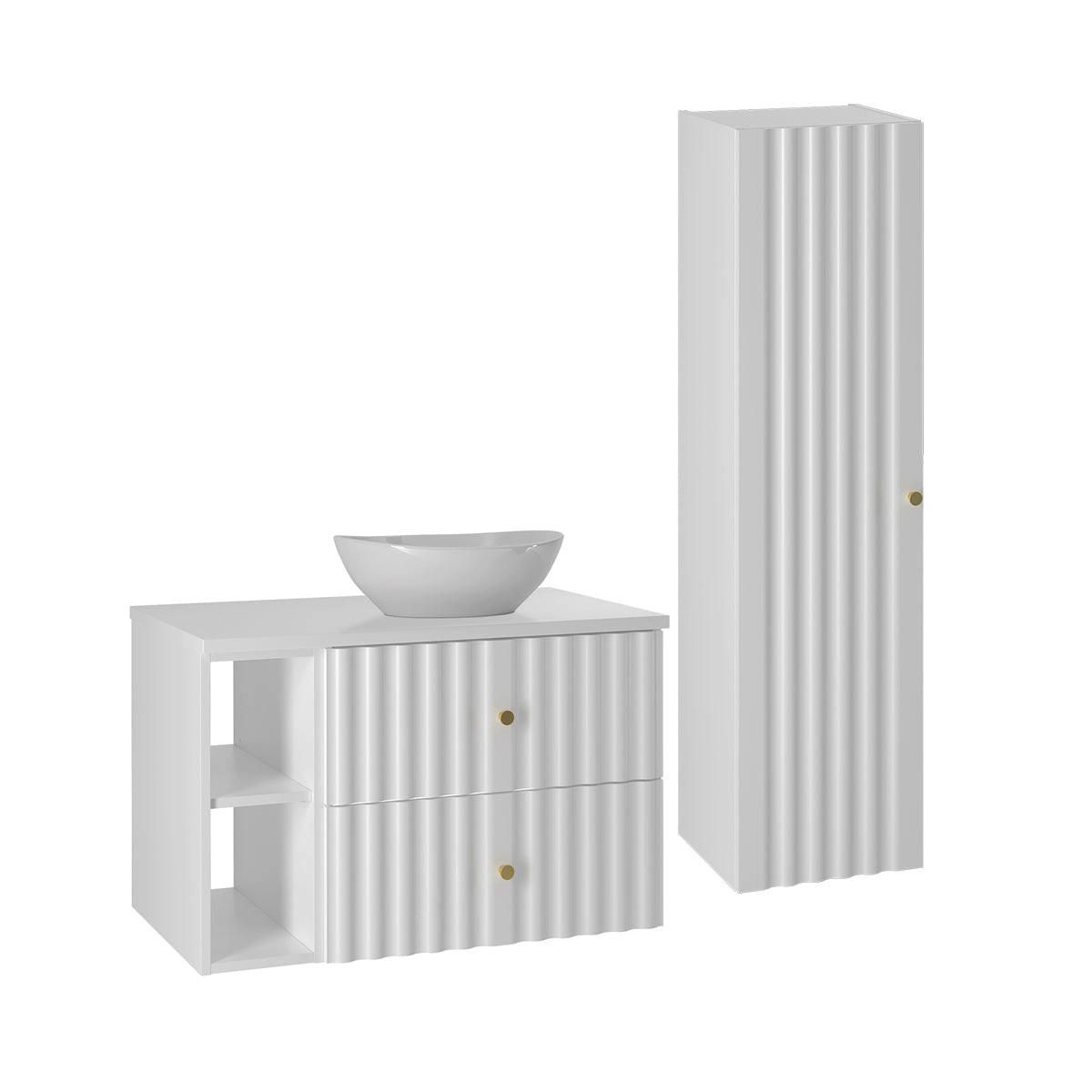 BADMÖBEL 80.6cm Izae 2er-Set Weiß - Weiß, Holzwerkstoff (80.6/52.2/46.5cm) - Petits-meubles