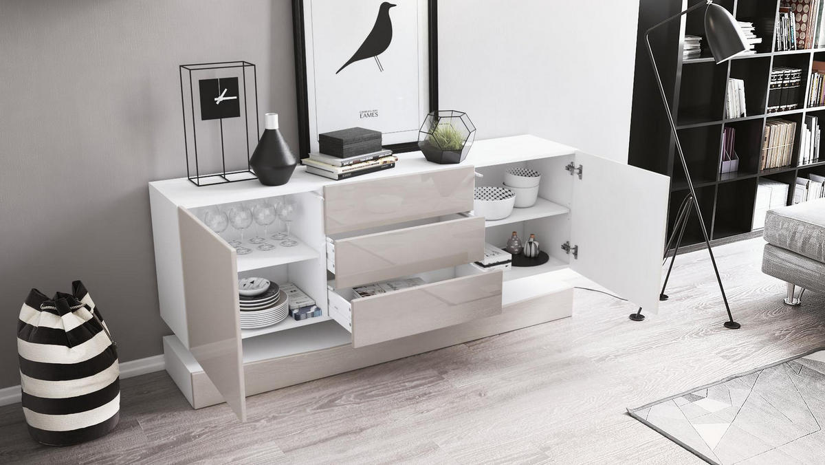 SIDEBOARD City Fronten in Weiß Hochglanz - Weiß Hochglanz, Holzwerkstoff (178/82/39cm) - Vladon