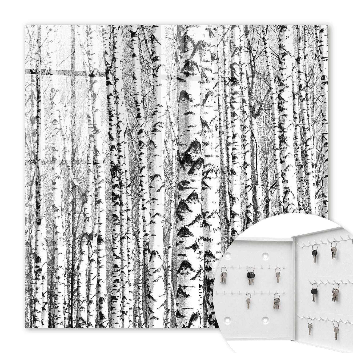 SCHLÜSSELBOX Weiß 30x30 cm – Türöffnung nach rechts - Birkenwald - Weiß, Metall (30/30/5cm) - TULUP