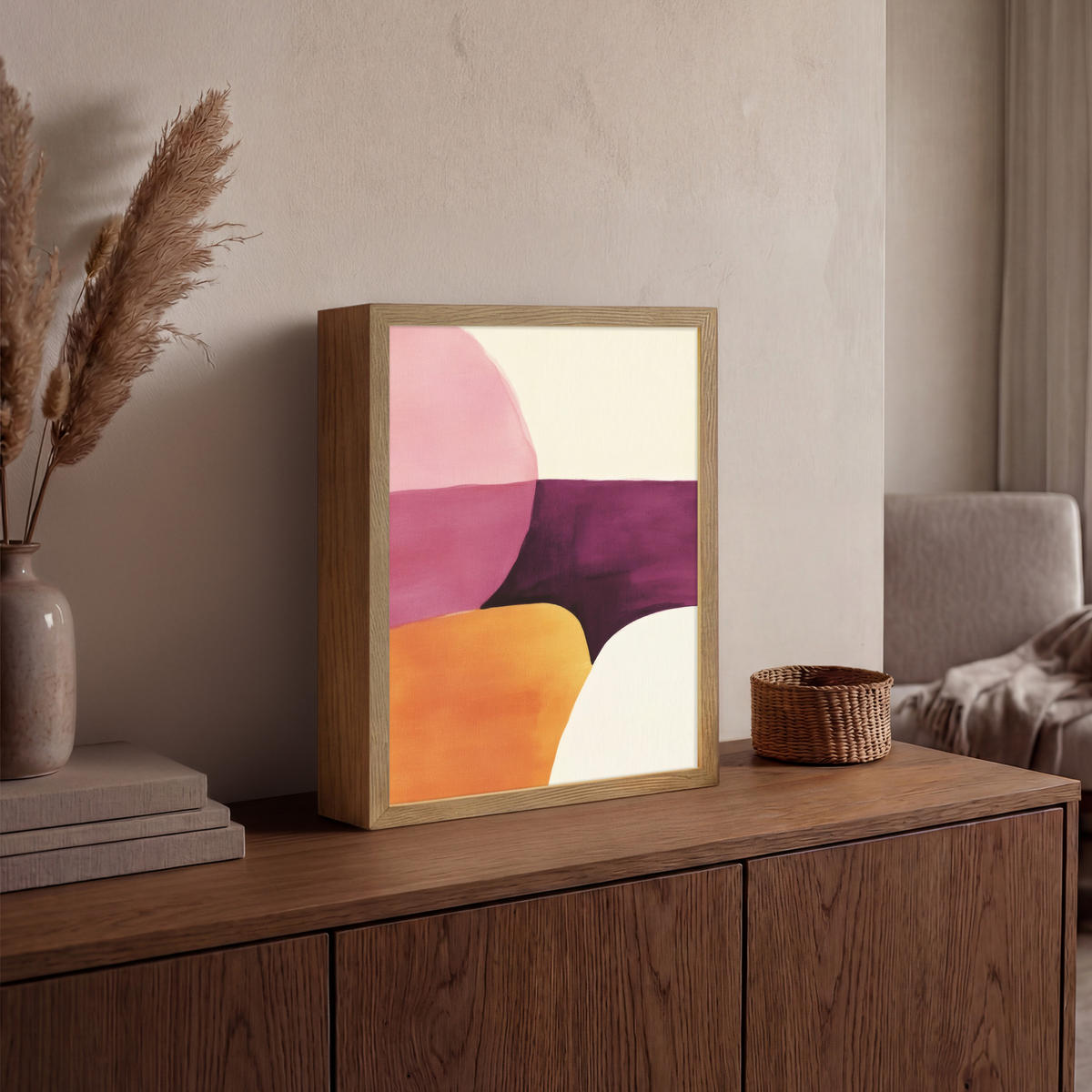 NÁSTĚNNÁ LAMPA S AKUMULÁTOREM Tvary - abstraktní - barevné 30x40 cm - růžová, kompozitní dřevo (30/40/8cm) - OnlyWow