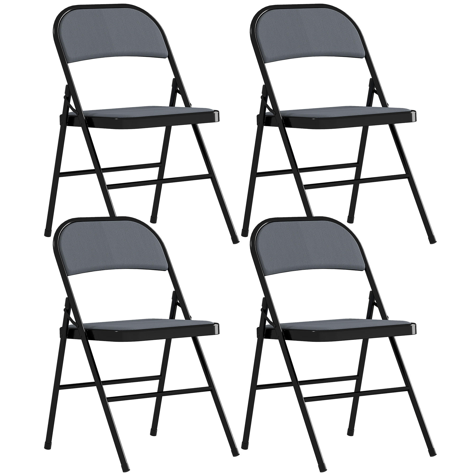 KLAPPSTUHL 4er-Set DE-13357 Rippvelours & Stahlrahmen Grau - Schwarz, Metall (46/78/45cm) - ComfortXL