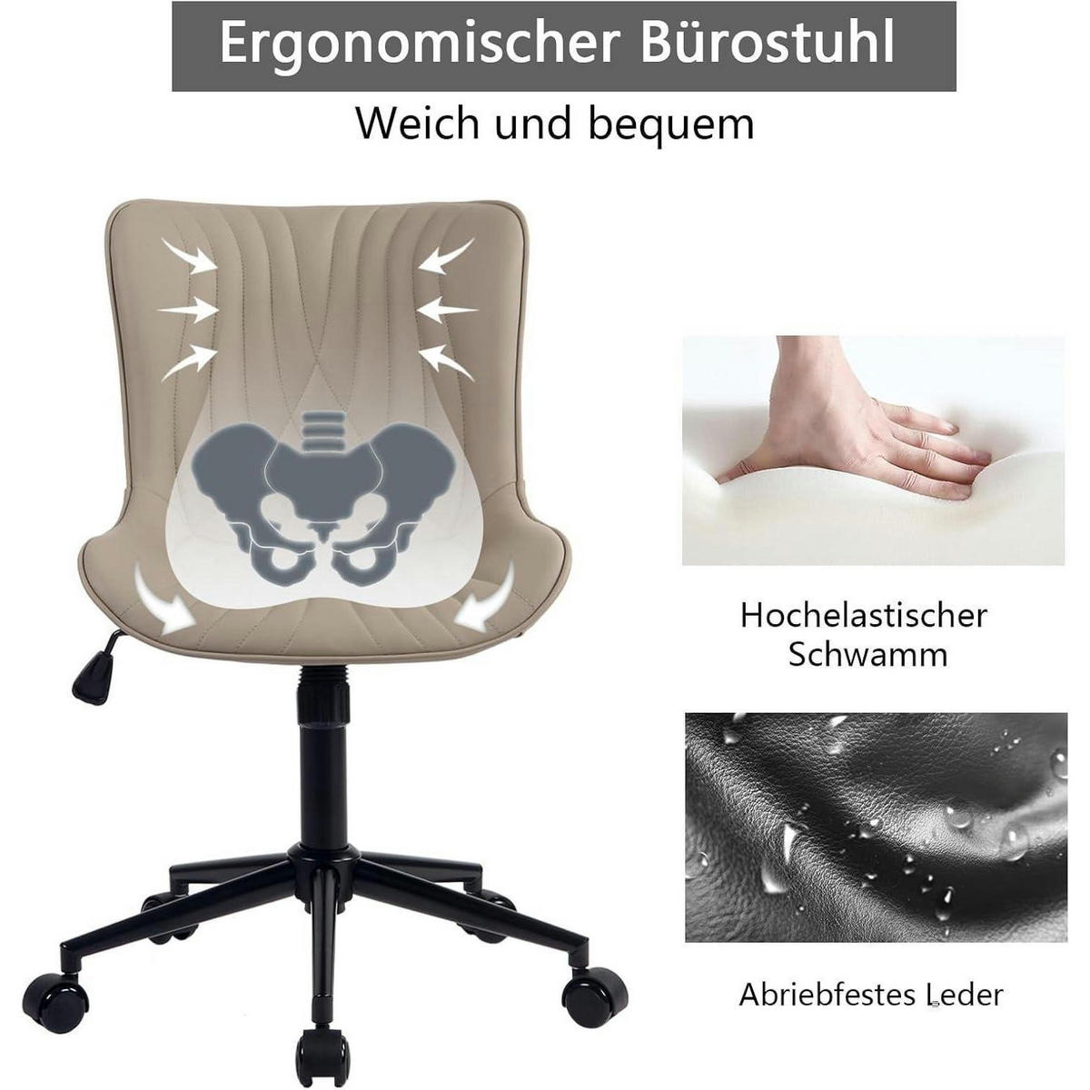 BÜROSTUHL Ergonomisch Khaki - Olivgrün, Kunststoff (60/78.5/42.4cm)