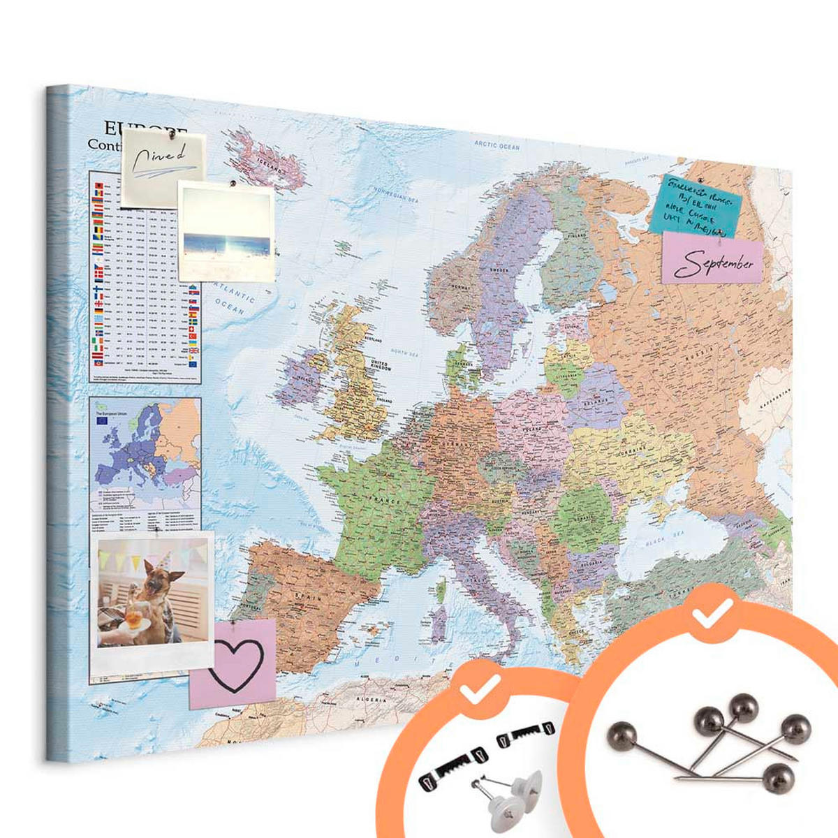 PINNWANDTAFEL Politische Europakarte Englisch 90x60 cm - Multicolor, Holz (90/60cm) - artgeist