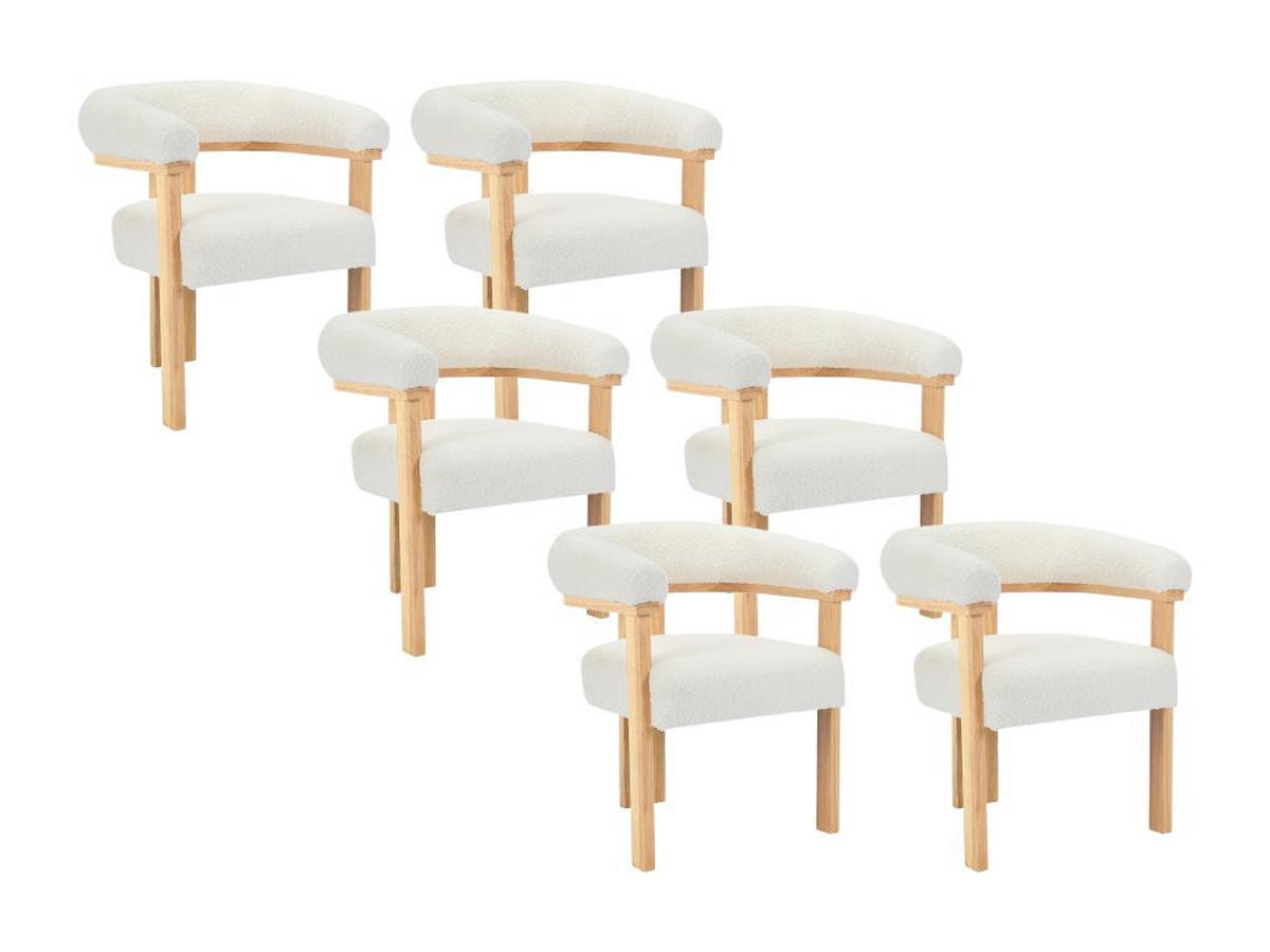 STUHL mit Armlehnen 6er-Set - Bouclé-Stoff & Kautschukholz - Weiß & Holzfarben - LIVELIA - Naturfarben, Textil (60/78/64cm) - Pascal Morabito