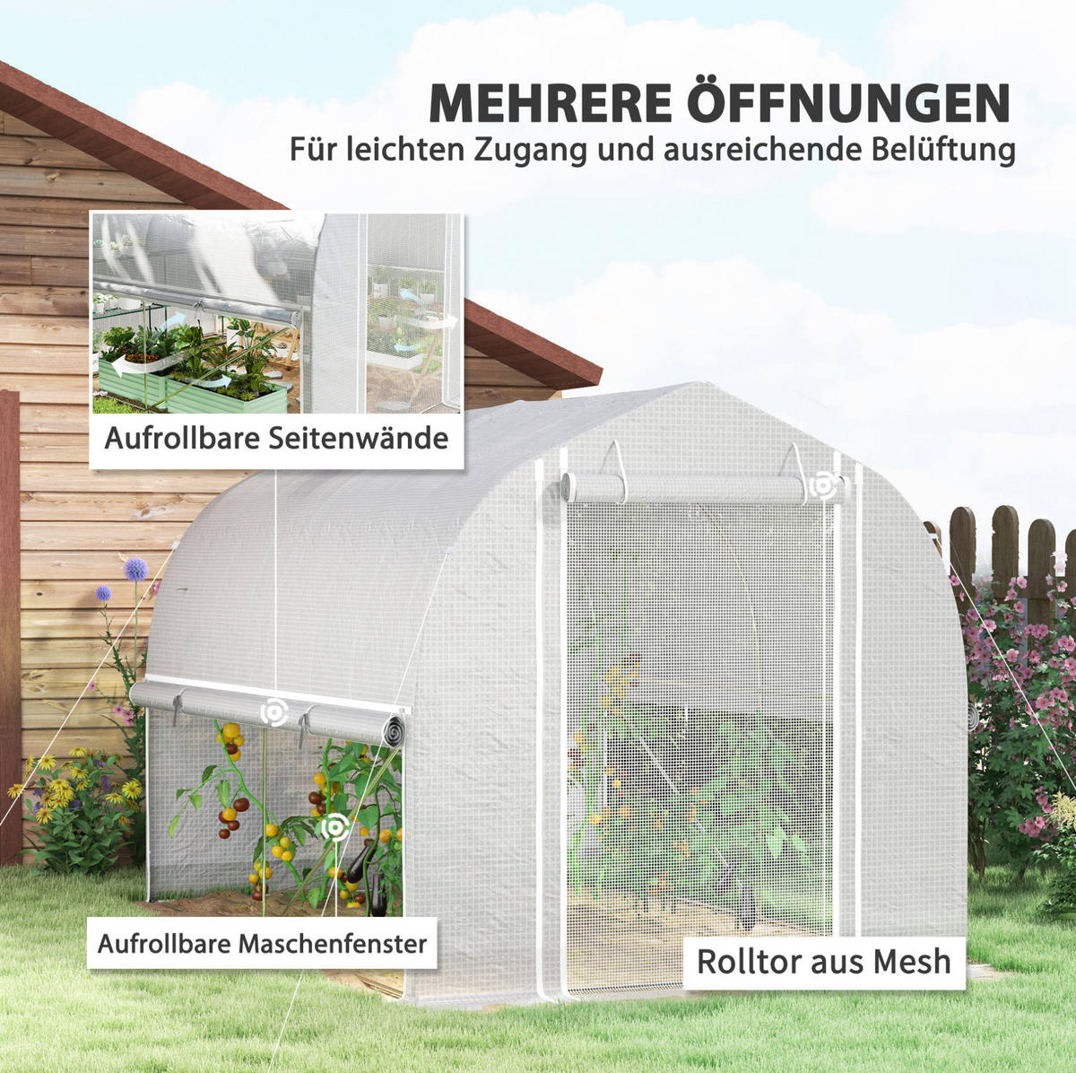 GEWÄCHSHAUS 300/200/200 cm Weiß aus Kunststoff mit Rolltür - Weiß, Kunststoff (200/200/300cm) - OKMYHOME