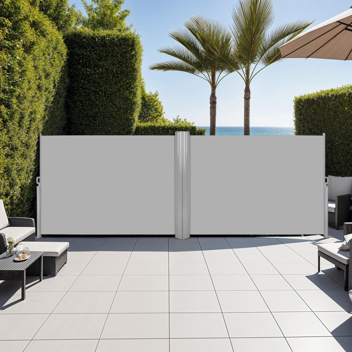 SEITENMARKISE doppelt, 160 x 600 cm,grau - Grau, Textil (160/10cm) - tectake