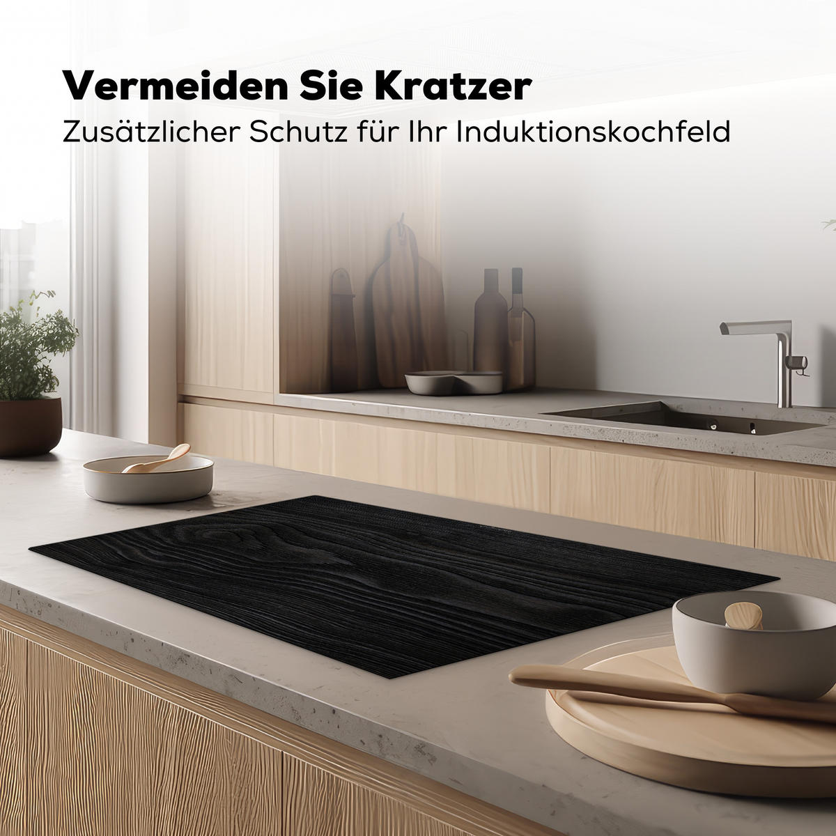 HERDABDECKPLATTE Schwarz - Holzoptik 85x52 cm - Schwarz, Kunststoff (85/0.2/52cm) - MuchoWow