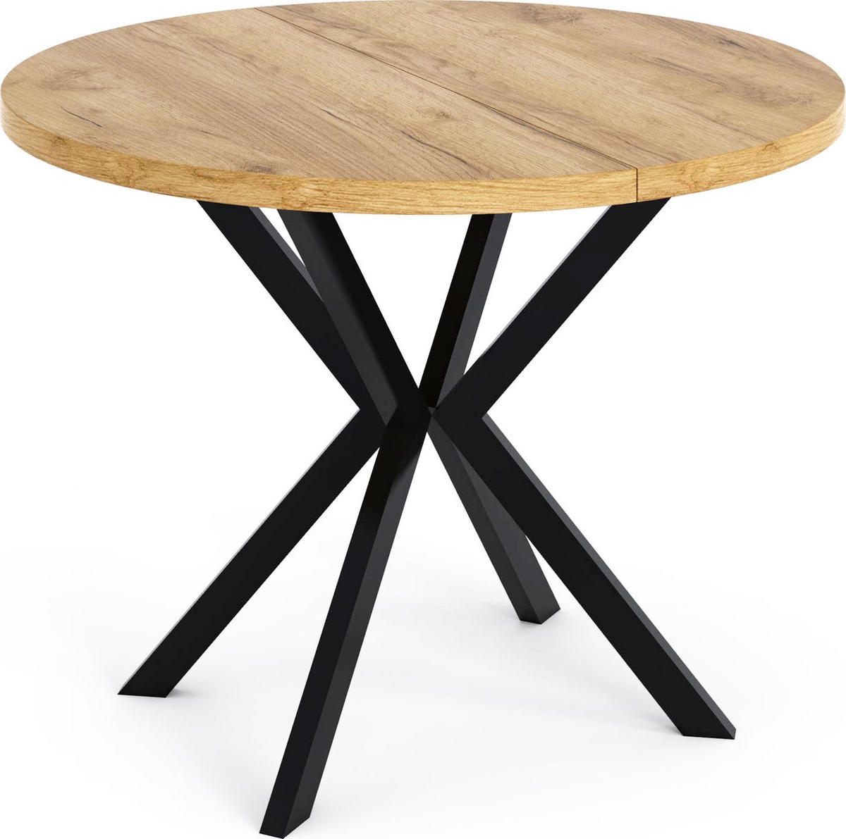 ESSTISCH Valeo runder ausziehbarer, Craft Eiche 120-200/120/76 cm - Eiche Wotan/Schwarz, Holzwerkstoff/Metall (120/120/76cm) - WFL GROUP