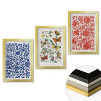 WANDBILDER 3er Set - 20x30 cm Goldrahmen - Vintage-Blumen-Schmetterlings-Ornamente - Goldfarben, Kunststoff (20/30cm) - ArtPrintCave