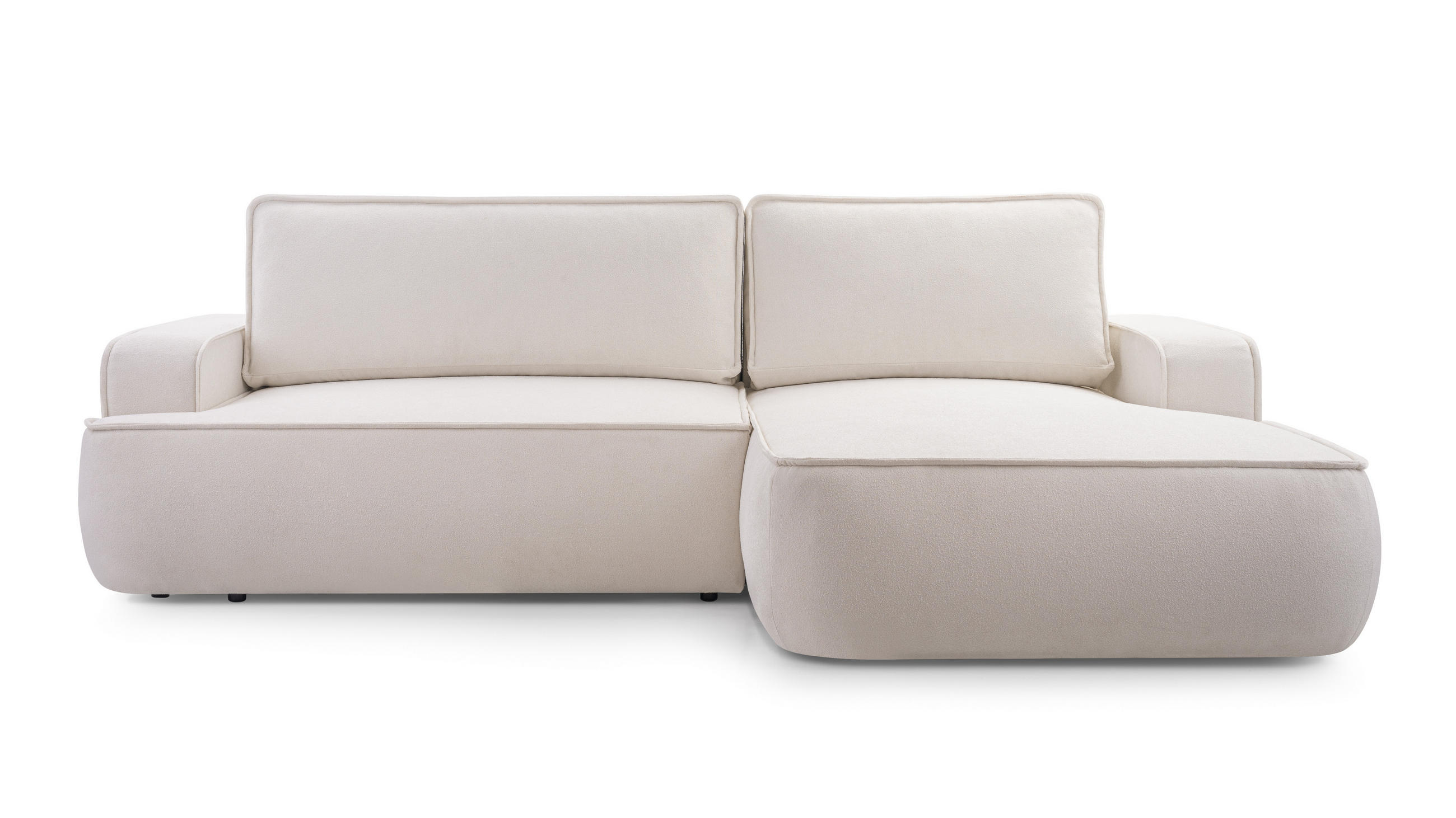 ECKSOFA SOLO Beige Boucle-Stoff mit Schlaffunktion - Beige, Holz (260/168cm) - MASSENO