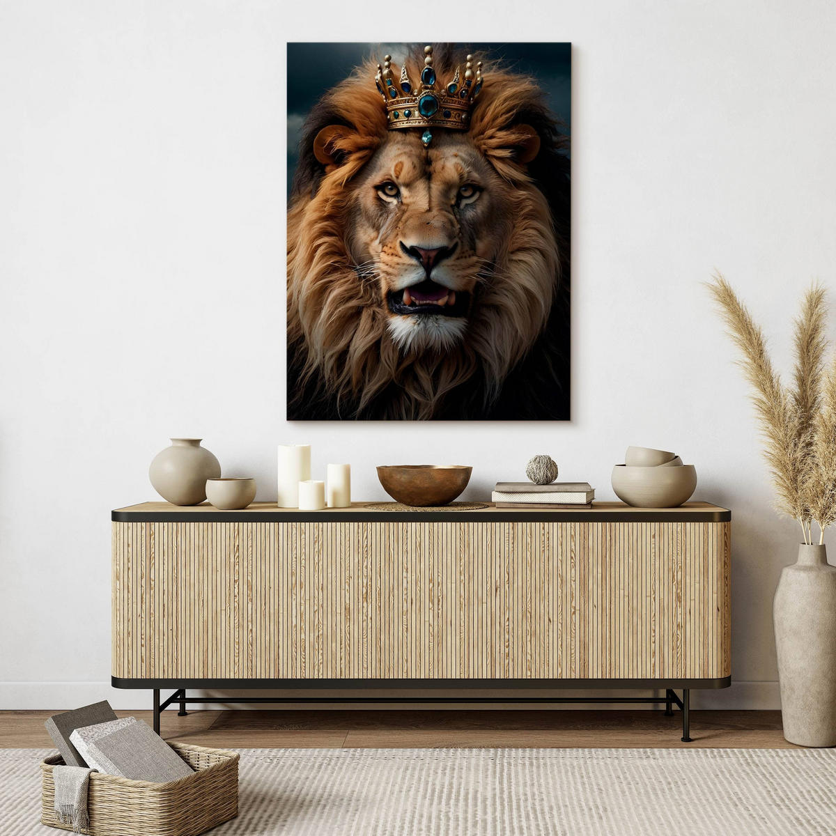 LEINWANDBILD Löwen König Abstraktion 3D Effekt 80cm x 120cm - Beige/Schwarz, Textil (80/120cm) - Muralo