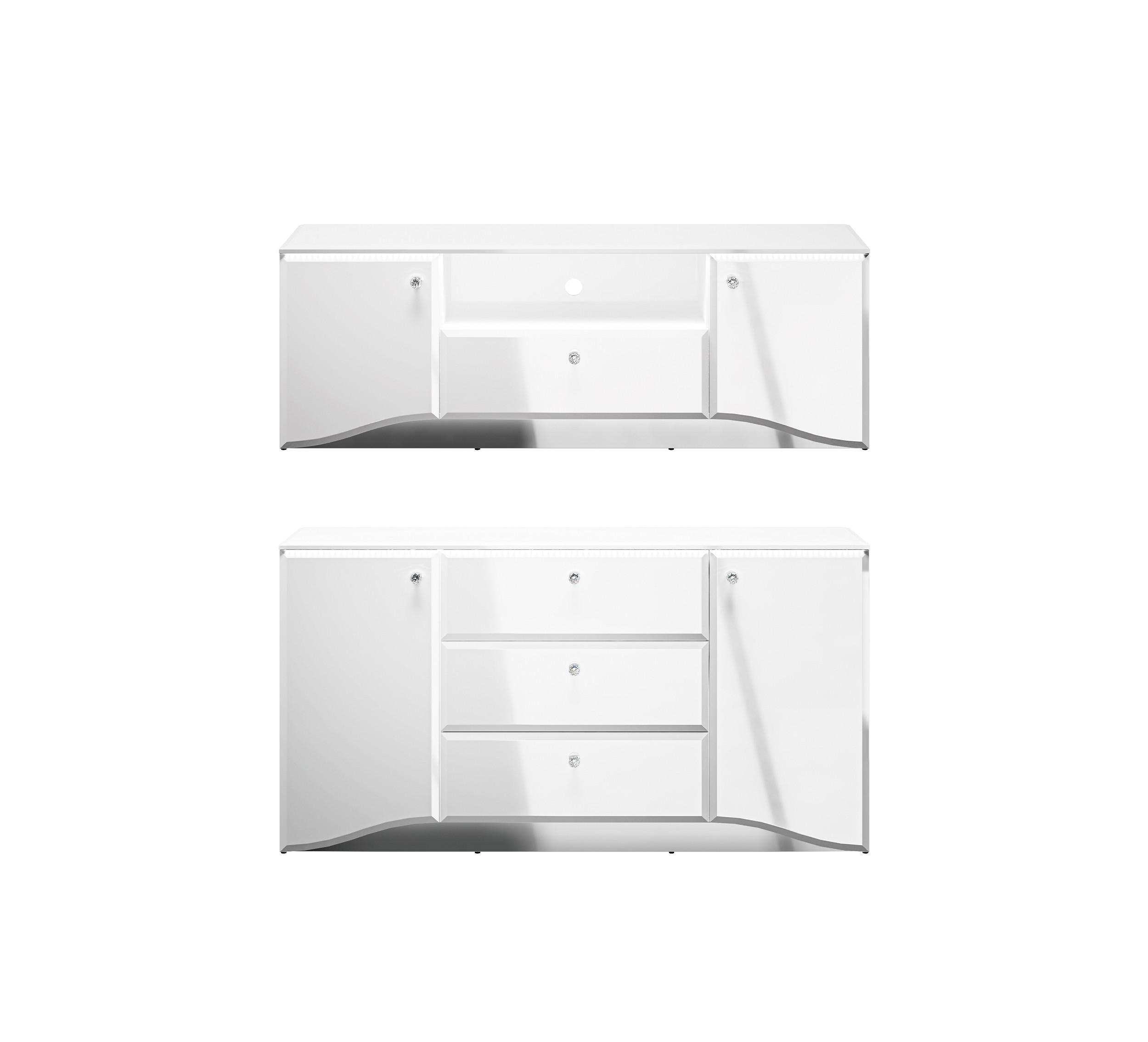 WOHNZIMMER-SET Glamour weiß / weiß hochglanz 2-teilig - Weiß Hochglanz/Weiß, Glas/Holz (320/85/41cm) - Feldmann-Wohnen