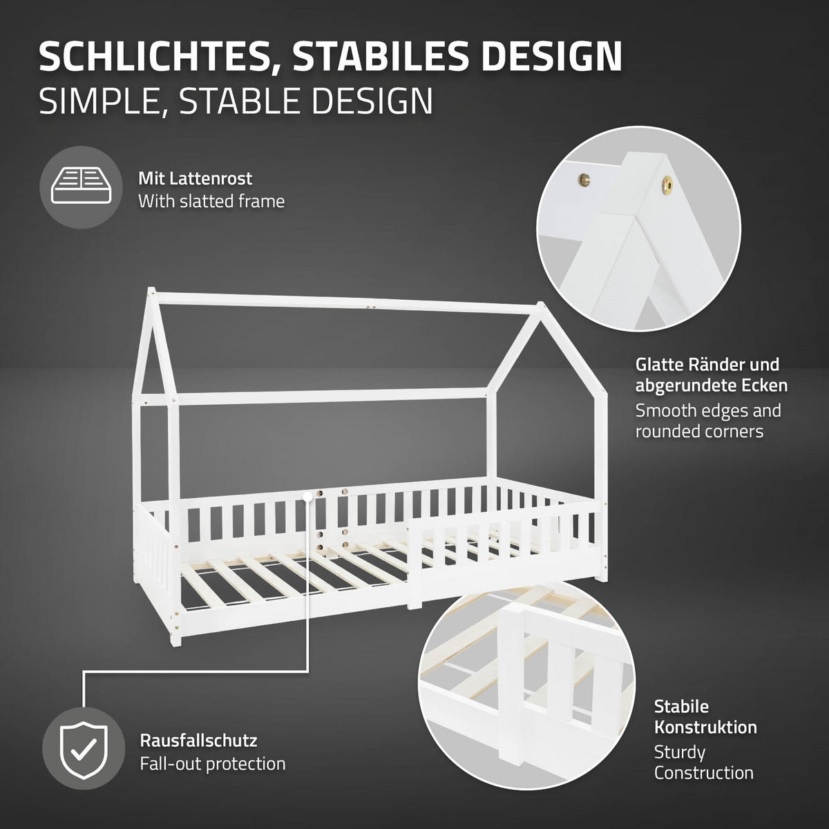 KINDERBETT mit Dach und Matratze 90x200 cm Weiß - Weiß, Holz (90/200cm) - ML-DESIGN