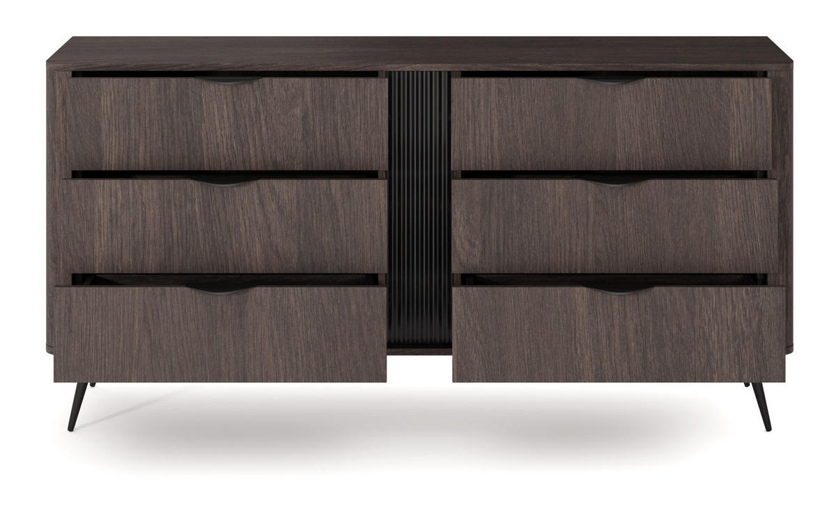 KOMMODE mit Schubladen Estera 163 cm, Braun, Eiche Dunin - Eichefarben/Schwarz, Holz/Metall (163/81/38cm) - Emporius
