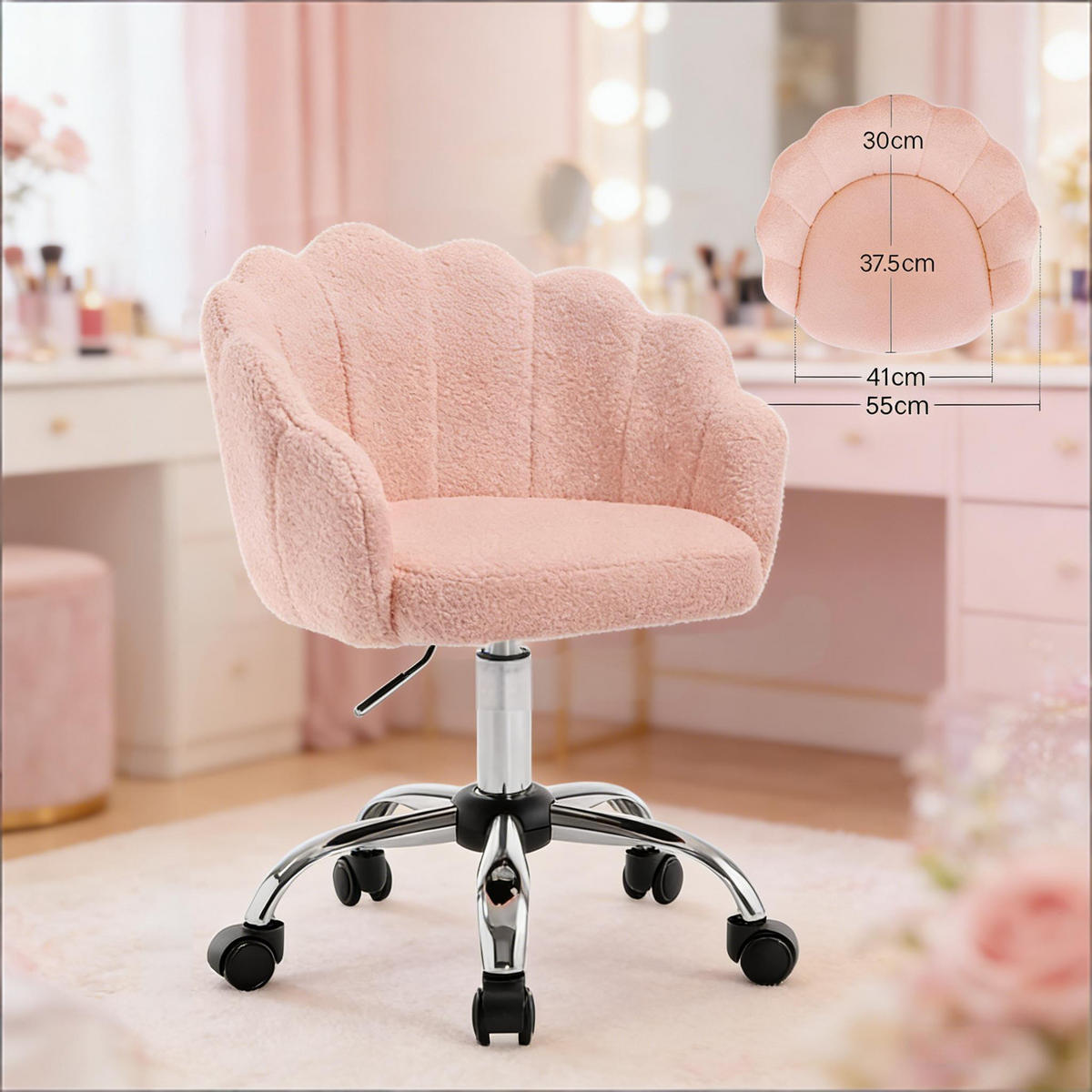 DREHSTUHL mit Blütenblatt Design höhenverstellbar 44 bis 53,5 cm - Rosa, Textil (37.5/82/55cm) - Gisaae