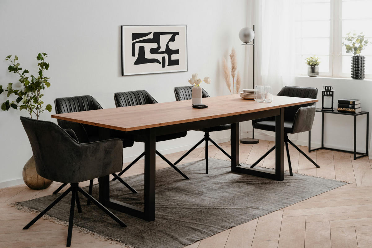 ESSTISCH Eiche Artisan, grau Industrial 200 x 240 cm, Küchentisch ausziehbar - Anthrazit/Eiche Artisan, Holzwerkstoff (200/90/75cm) - Furn.Design