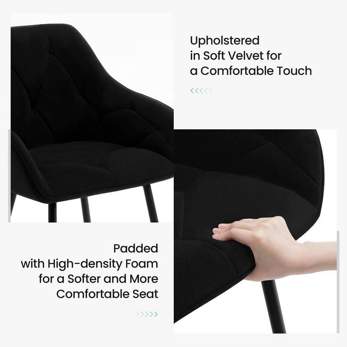 ESSZIMMERSTUHL ergonomisch, aus Samt, Schwarz - Schwarz, Kunststoff/Textil (56/83.5/53cm) - Woltu