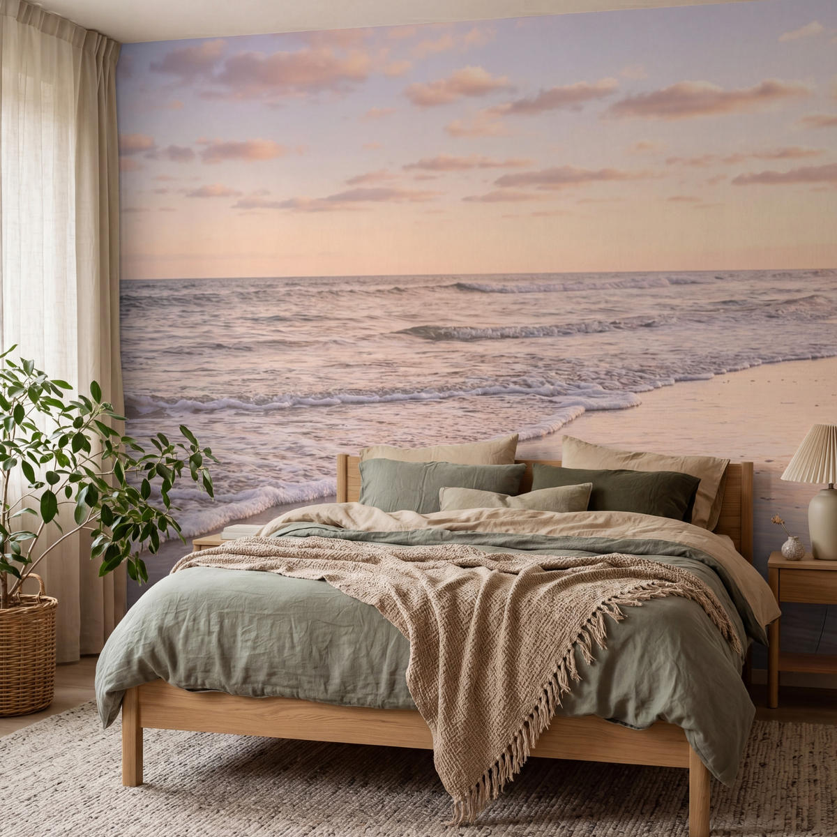 TAPETE - Strand - Brandung - Wolken - 350x280 cm - Hellrosa, Papier (350/280cm) - OnlyWow