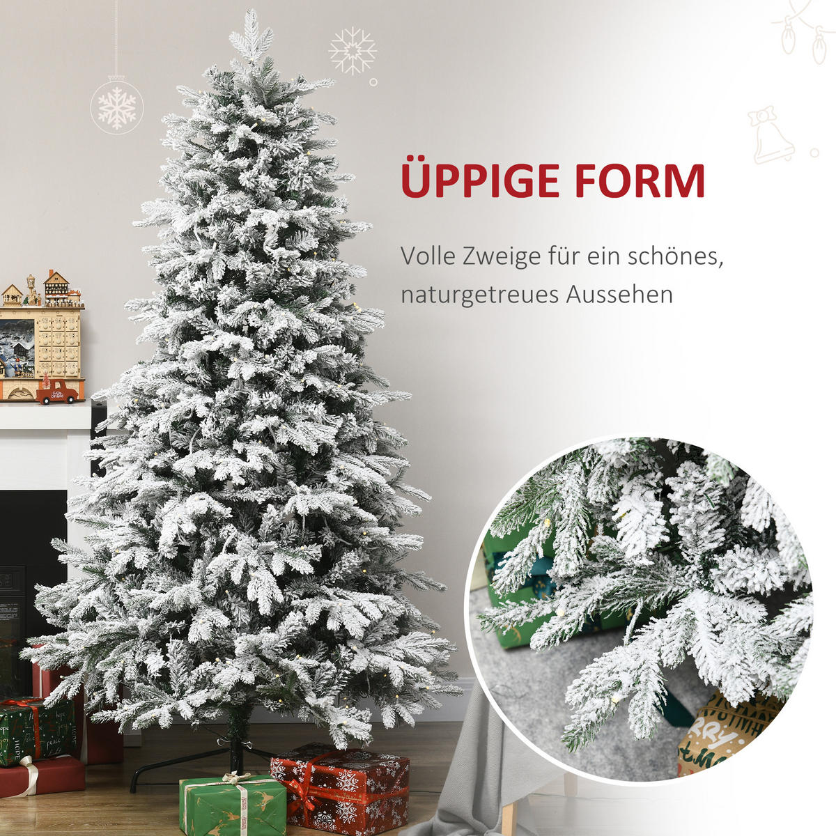WEIHNACHTSBAUM, 180 cm, Kunststoff, Stahl, Weiß - Weiß, Kunststoff (180cm) - HOMCOM