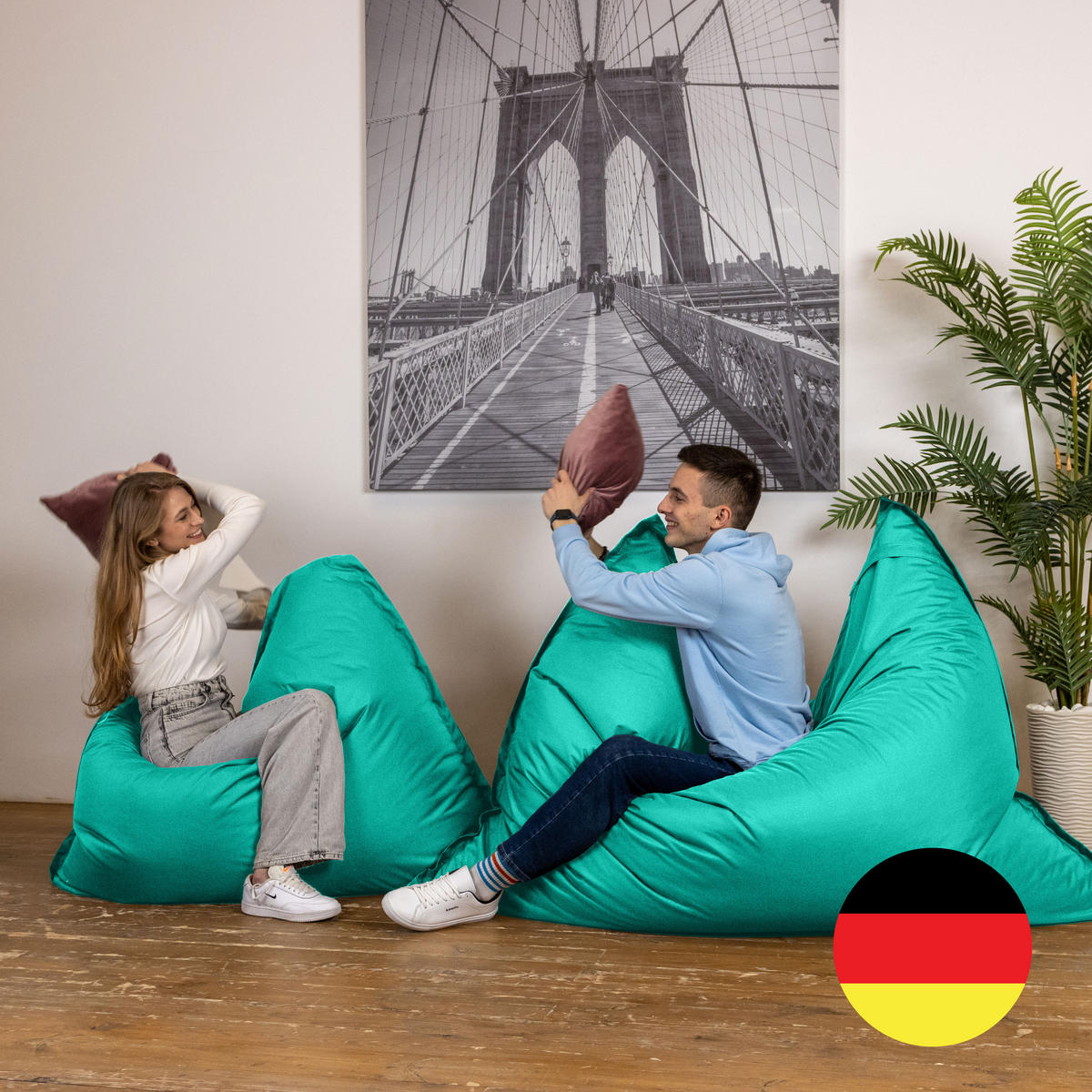 SITZSACK XXL Caree türkis, 140x180cm groß für Outdoor - Türkis, Textil (180/140/30cm) - Bruni
