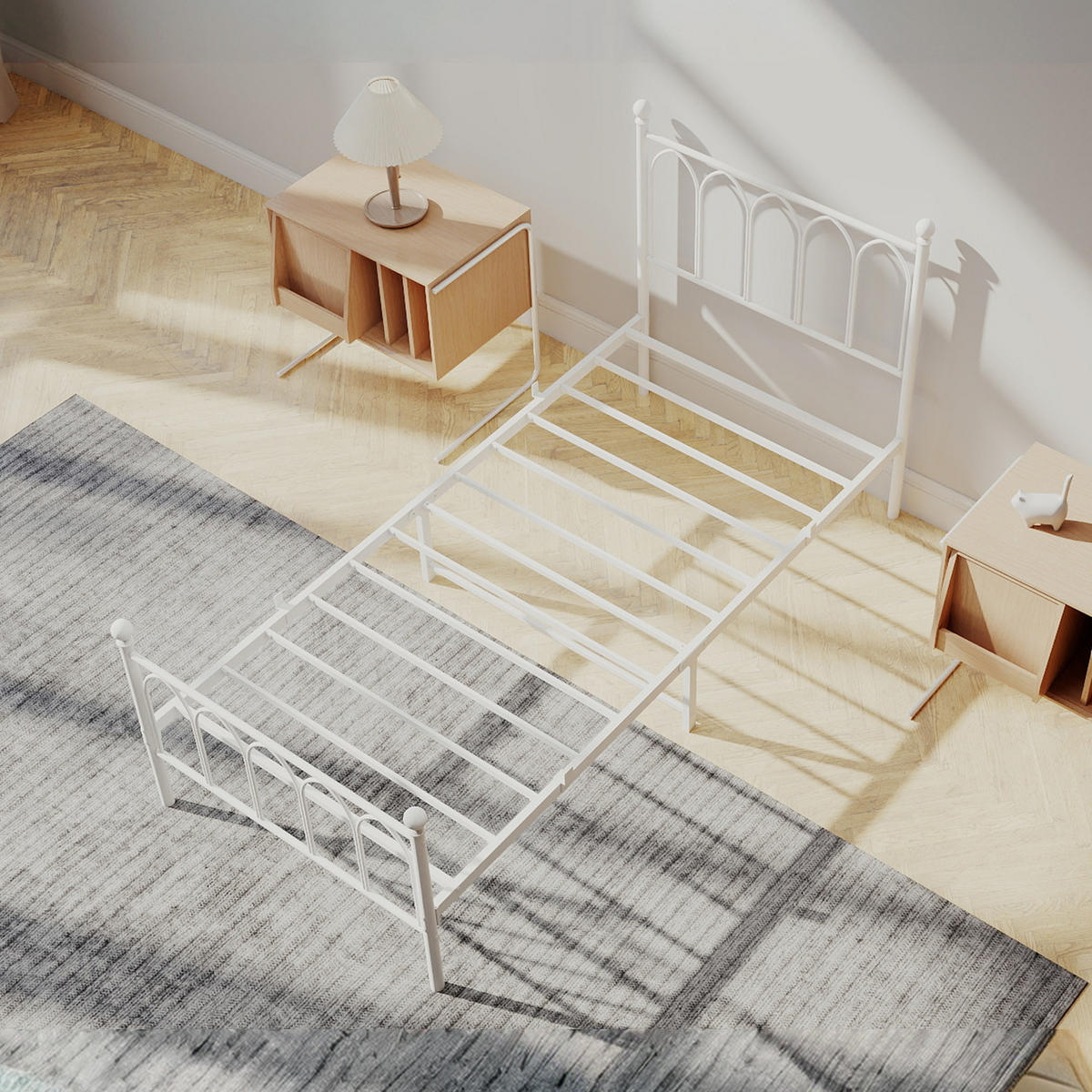 METALLBETT 90/200 cm Weiß mit Stauraum und Stahlrahmen - Weiß, Metall (90/200cm) - OKMYHOME