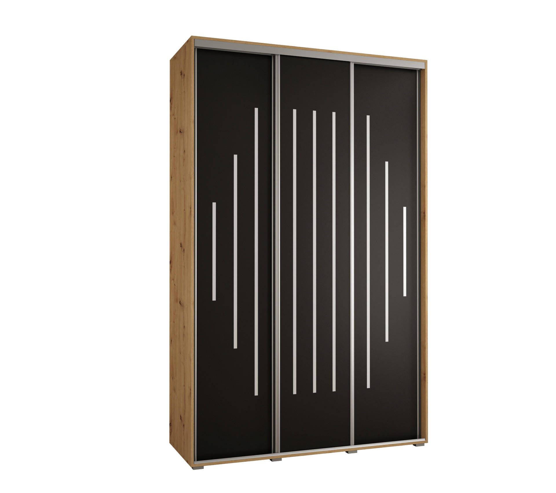 Abiks Möbel Schwebetürenschrank Eiche Artisan, Schwarz, Silber 160x235x60 cm