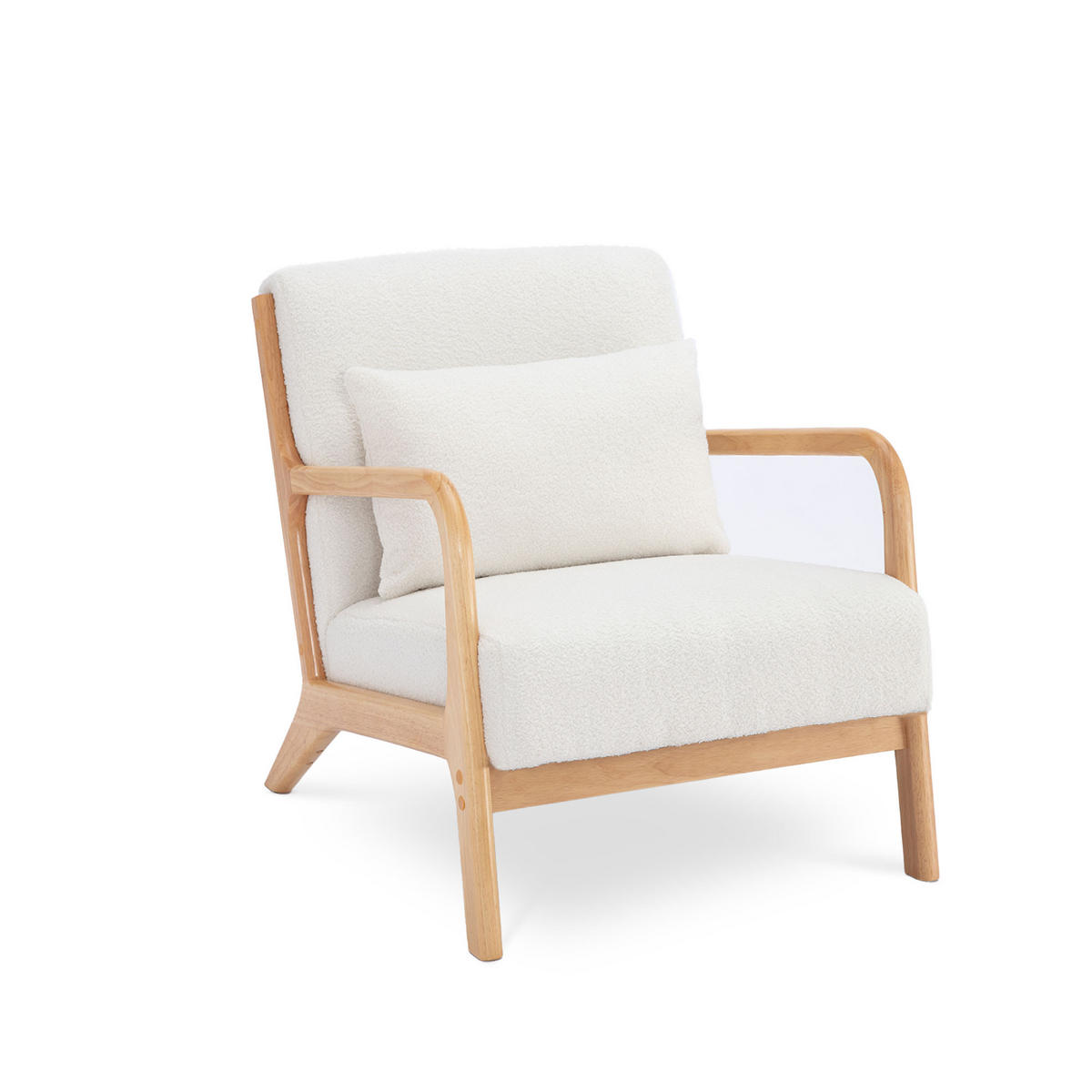 VINTAGE-SESSEL Marie Skandinavischer Weiß Bouclé - Weiß/Akaziefarben, Holz/Textil (65/74/84cm) - Sicaan