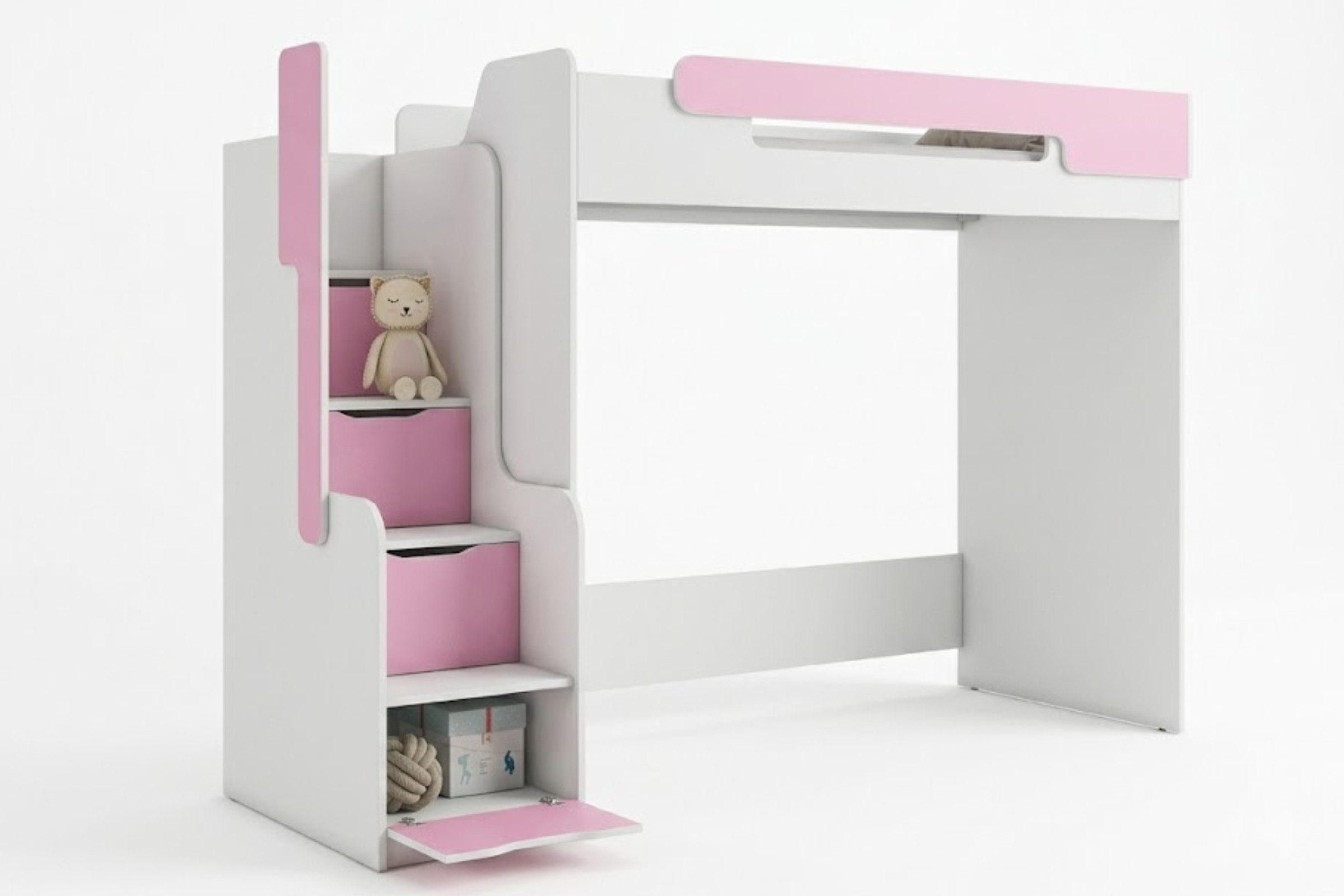 HOCHBETT ARTHUR 90/200 in Weiß/Rosa - Weiß/Rosa, Holzwerkstoff (90/200cm) - Deine Möbel 24