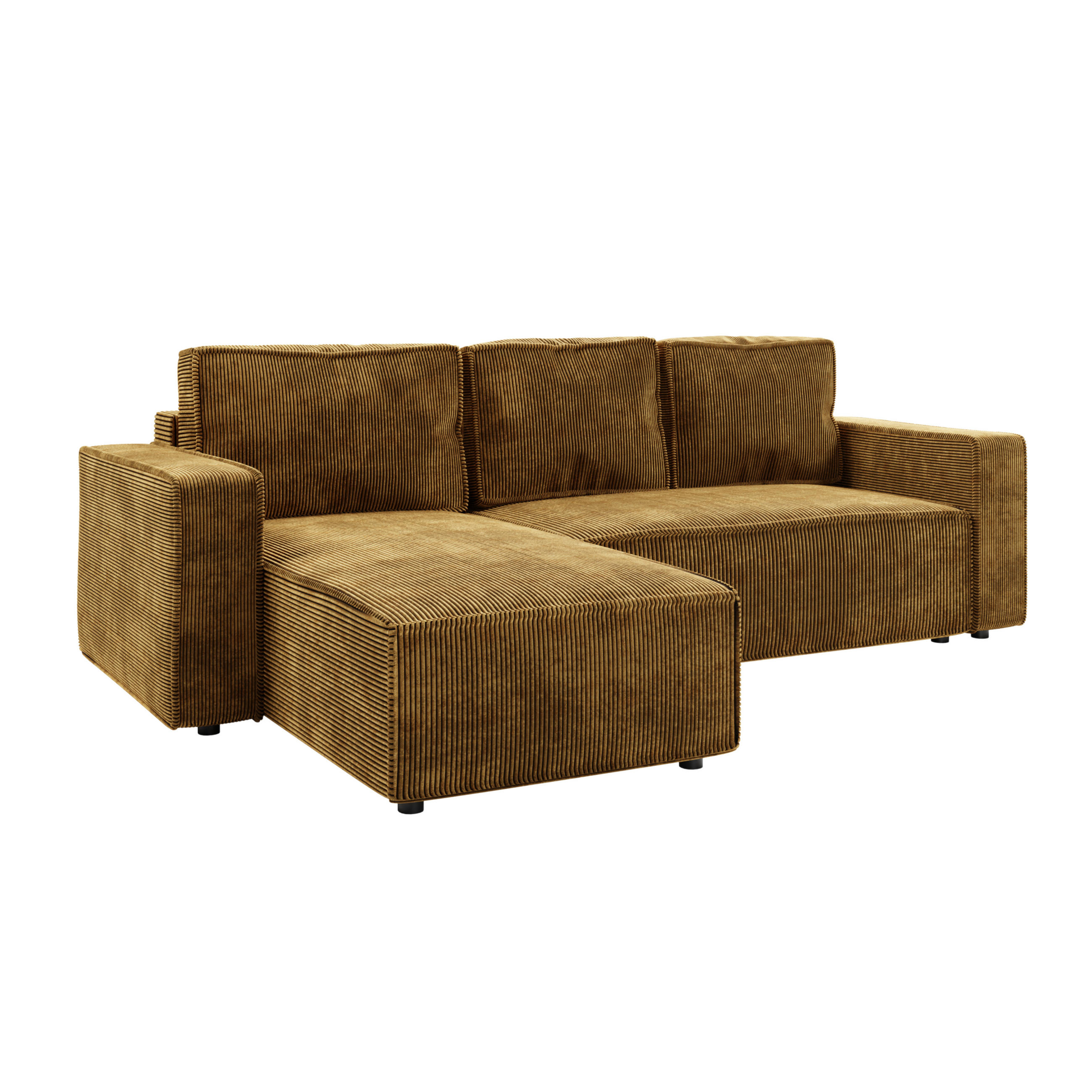 ECKSOFA BRIK 258x169 cm, Senfgelb Cord Poso, Schlaffunktion & Bettkasten - Gelb, Textil (258/169cm) - Excellent Home