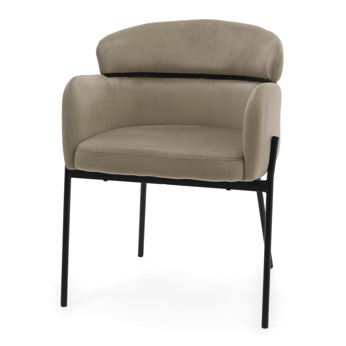 STUHL BOLZANO gepolsterter mit Steppung - dunkelbeige - Samt Velour - Beige/Schwarz, Textil/Metall (62/80/61cm) - NEW HOME