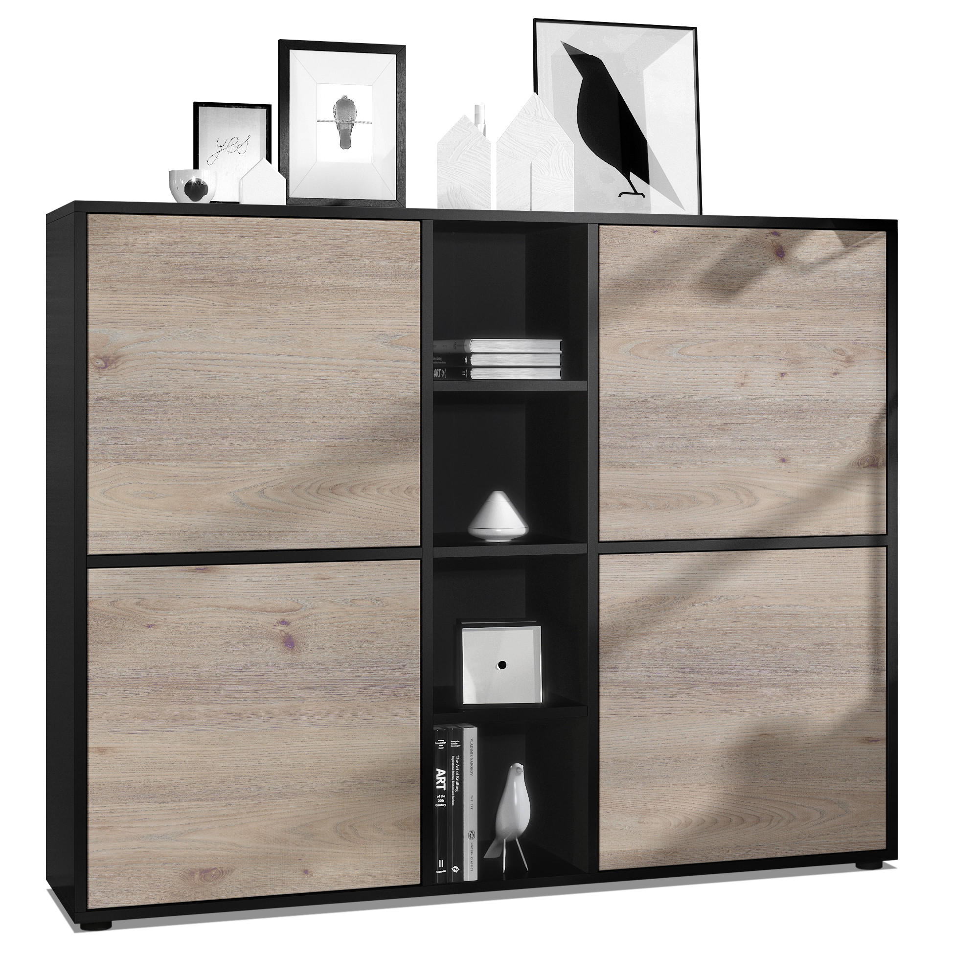 Vladon Highboard Silbereichen 130.5x105.5x35.5 cm