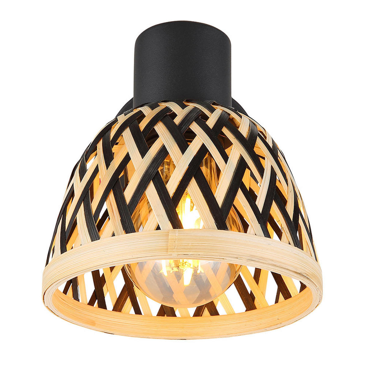 WANDLEUCHTE Metall Bambus Schirm Schwarz Braun - Schwarz, Holz (13/14/16.5cm) - Globo Lighting