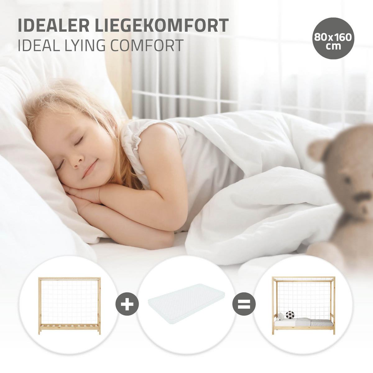 KINDERBETT Fußballtor 80x160 cm Natur - Hellbraun, Holz (80/160cm) - ML-DESIGN