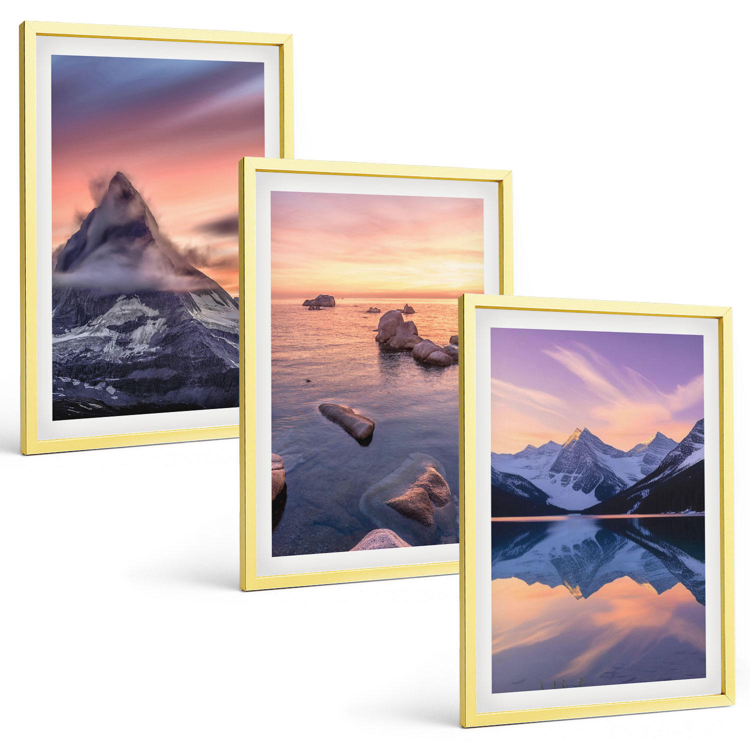 BILDER SET 3er Set - 40x60 cm Goldrahmen - Berglandschaft, See, Westen - Goldfarben, Kunststoff (40/60cm) - TULUP