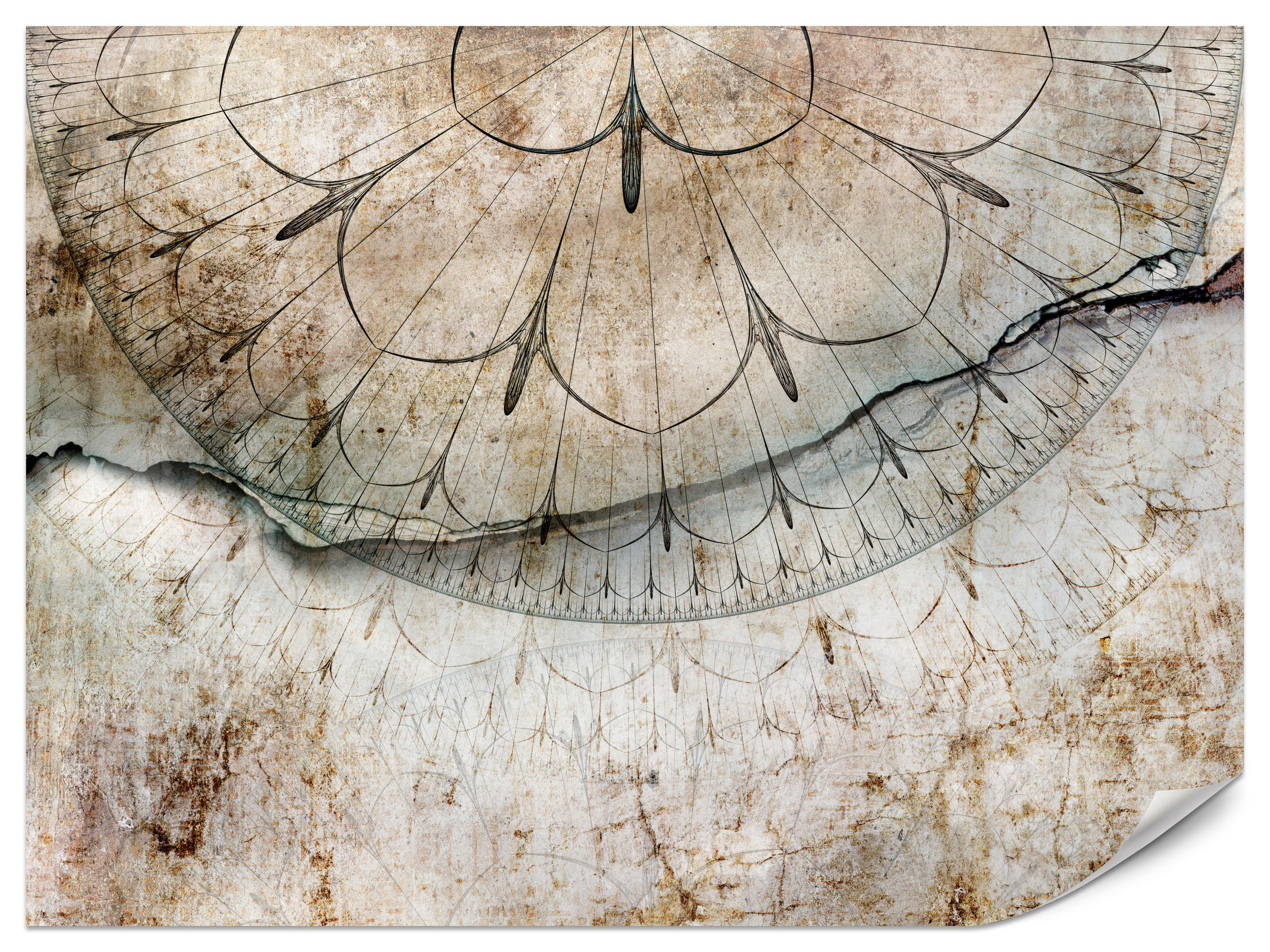 FOTOTAPETE für Büro Industrial Rad Mandala Beton Abstrakte Komposition 400x280 - Beige/Schwarz, Papier (400/280cm) - Muralo