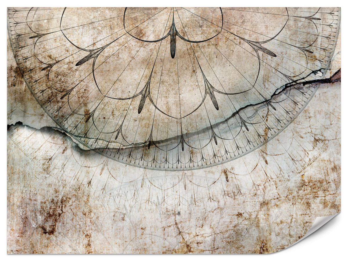 FOTOTAPETE für Büro Industrial Rad Mandala Beton Abstrakte Komposition 400x280 - Beige/Schwarz, Papier (400/280cm) - Muralo