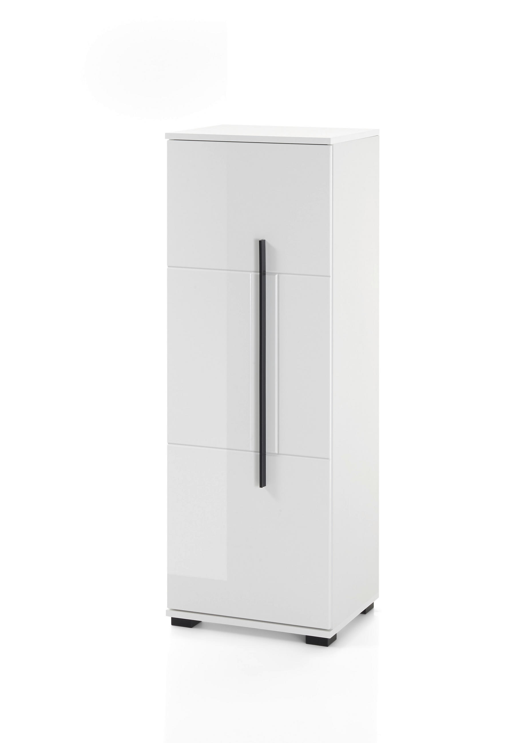 BADSCHRANK M12 Weiß Hochglanz 45/126/35 cm halbhoch links - Weiß Hochglanz, Holzwerkstoff (45/126/35cm) - Livojo