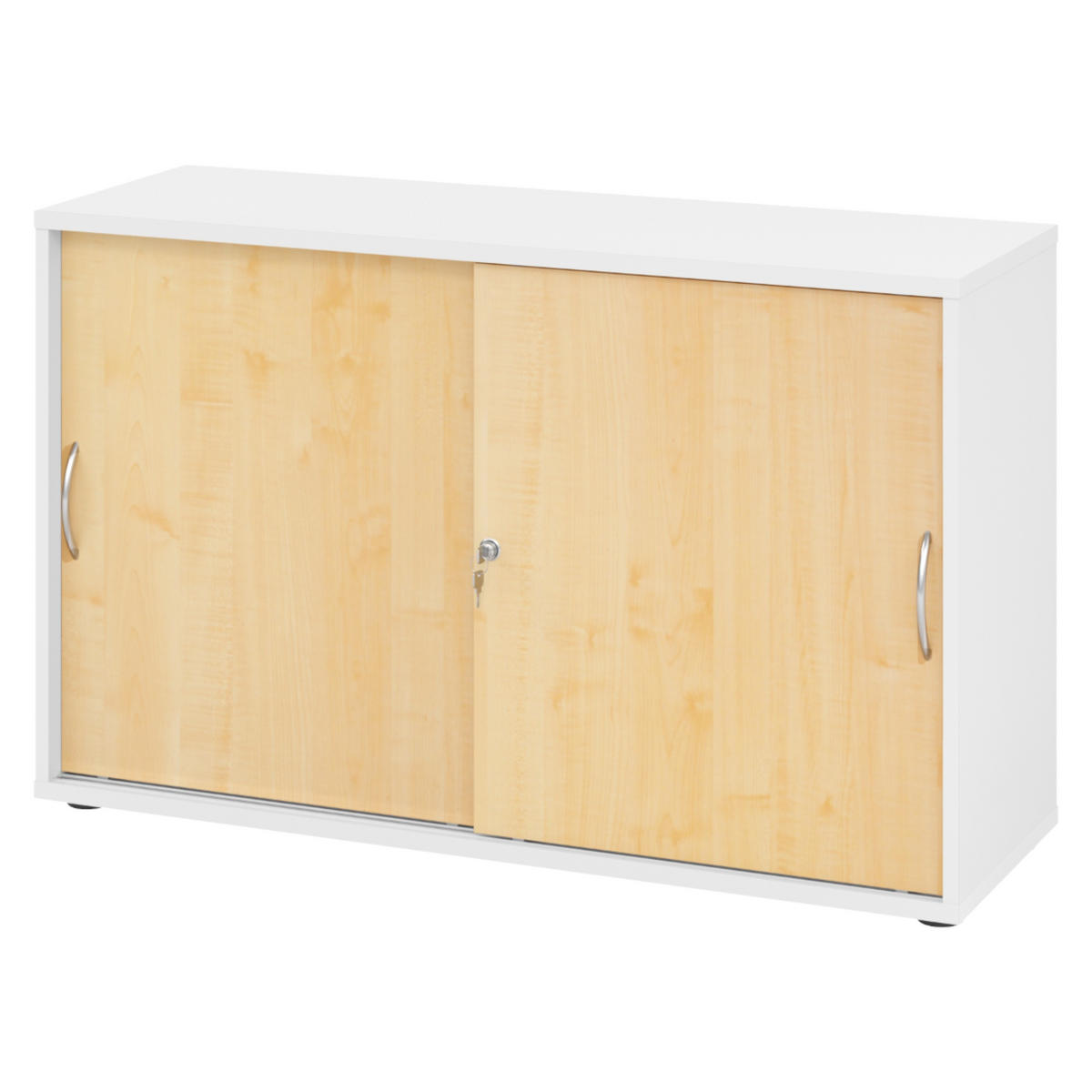 SCHIEBETÜRENSCHRANK - 2 Ordnerhöhen 40/120/74,8 cm in Weiß/Ahornfarben Bogengriff (Metall) - Ahornfarben/Weiß, Holzwerkstoff (120/74.8/40cm) - bümö