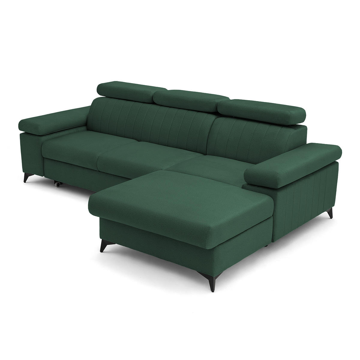 ECKSOFA FELIX L Rechts mit Schlaffunktion Velours Grün - Schwarz/Grün, Holz/Textil (176/257cm) - Muffo