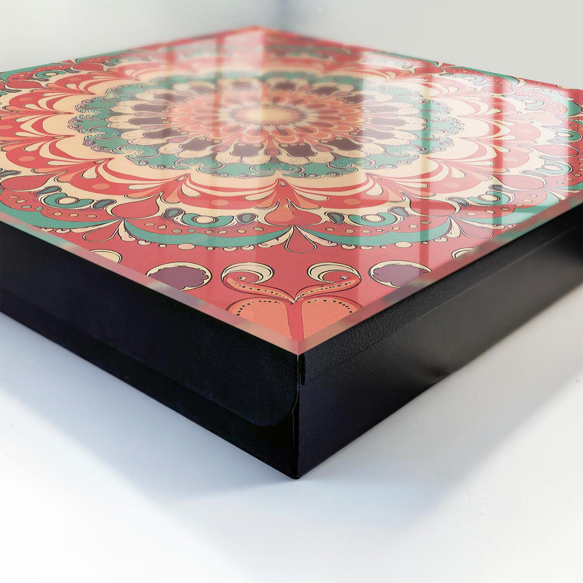 SCHLÜSSELBOX Schwarz 30x30 cm- Türöffnung nach rechts - Buntes Mandala - Orange, Metall (30/30/5cm) - TULUP